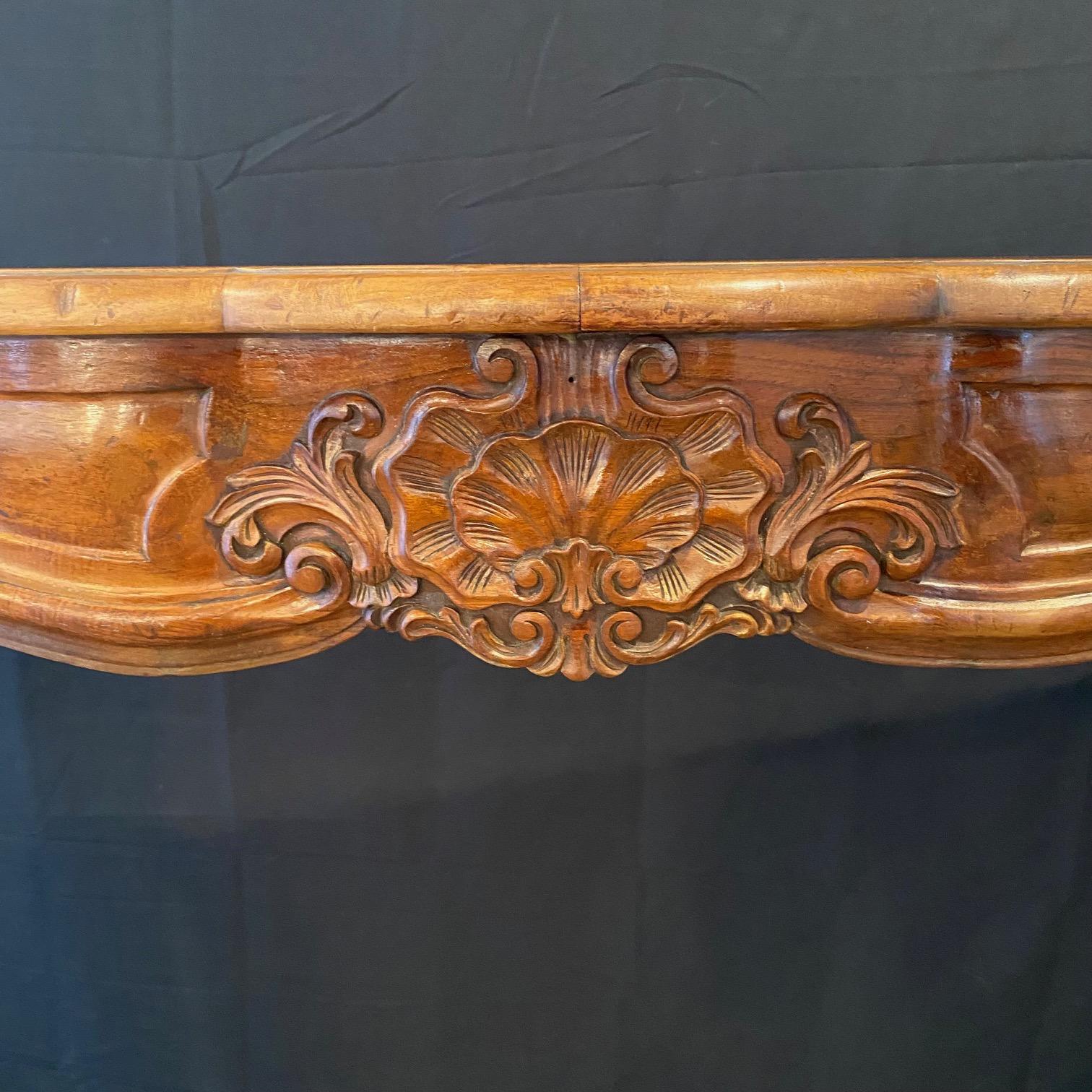 Antique French Louis XV Carved Walnut Fireplace Mantel 4