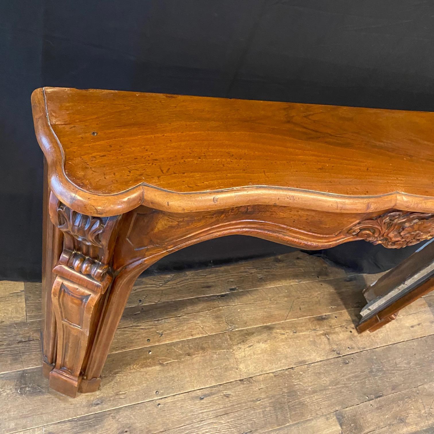 Antique French Louis XV Carved Walnut Fireplace Mantel 5