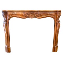 Antique French Louis XV Carved Walnut Fireplace Mantel 