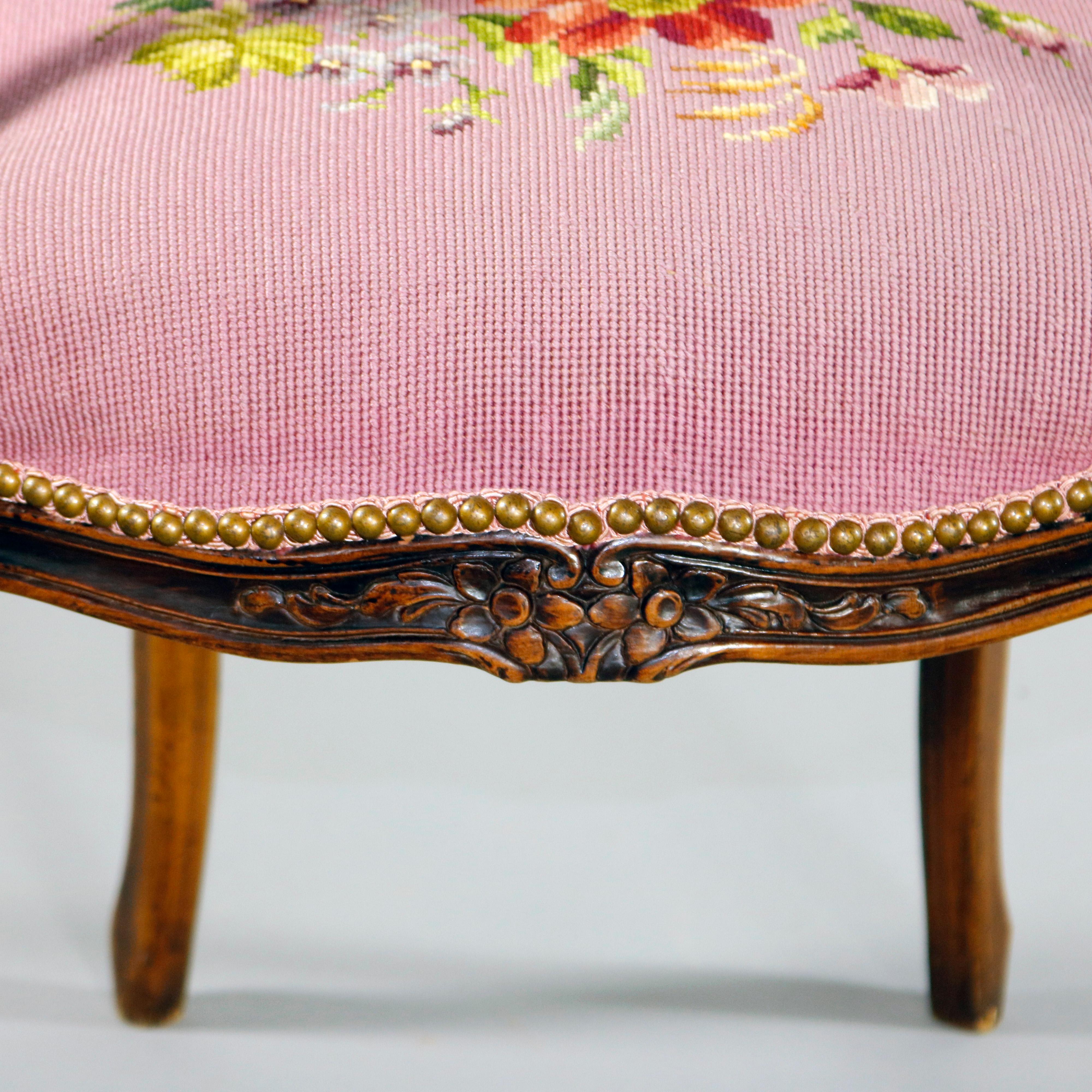 French Louis XV Carved Walnut and Floral Needlepoint Armchair, 20th Century 1