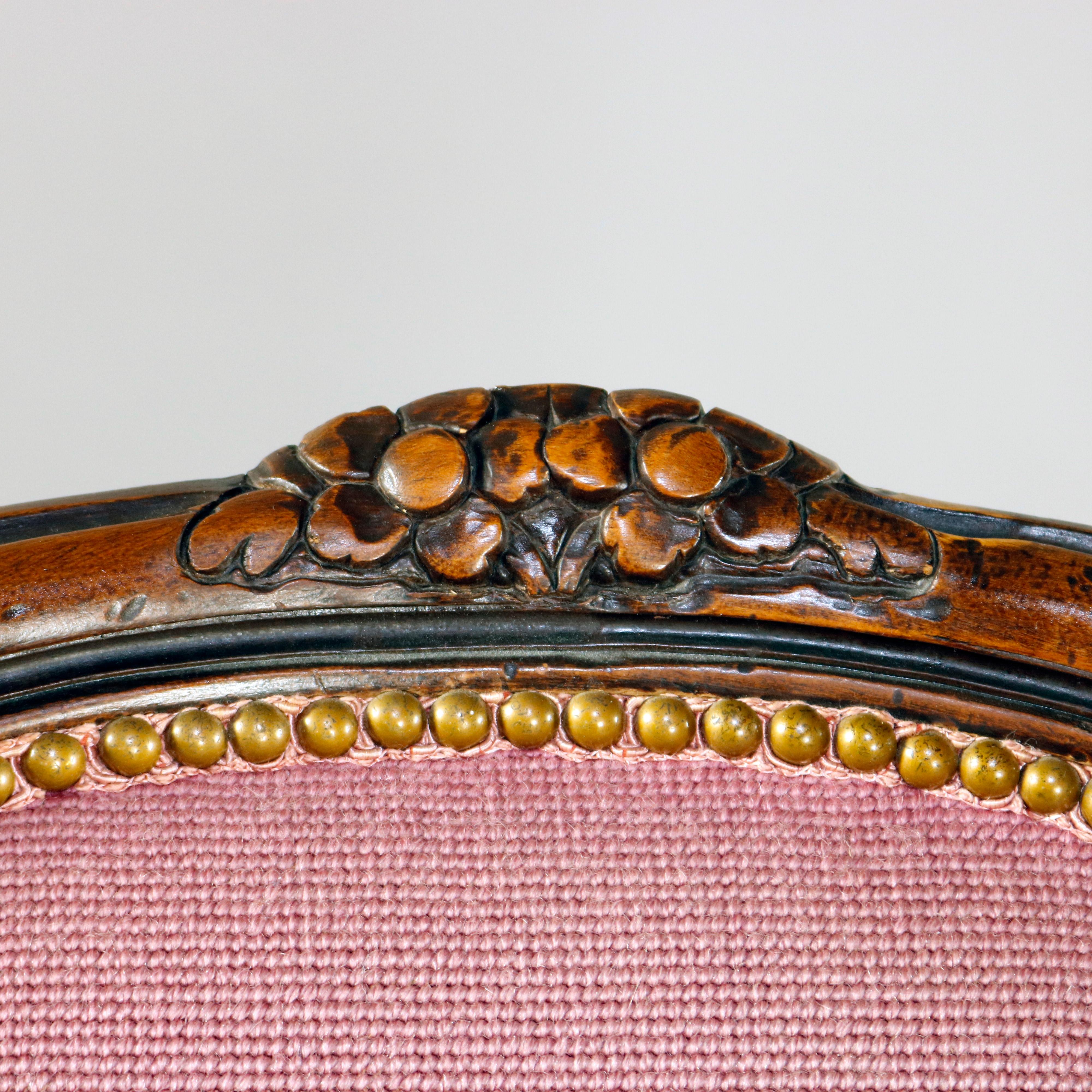 French Louis XV Carved Walnut and Floral Needlepoint Armchair, 20th Century 2