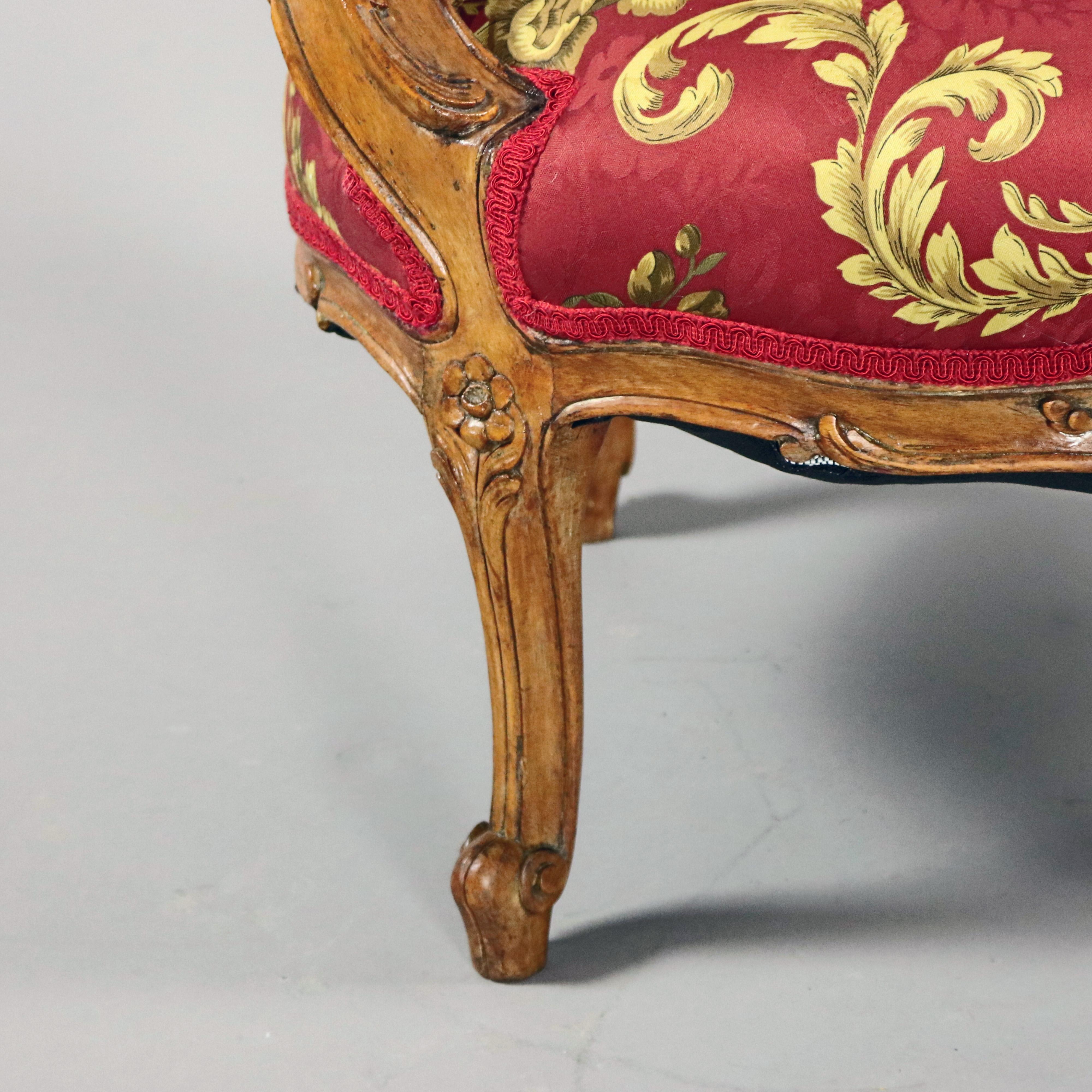 Antique French Louis XV Carved Walnut French Bergère Armchair, 18th Century 2