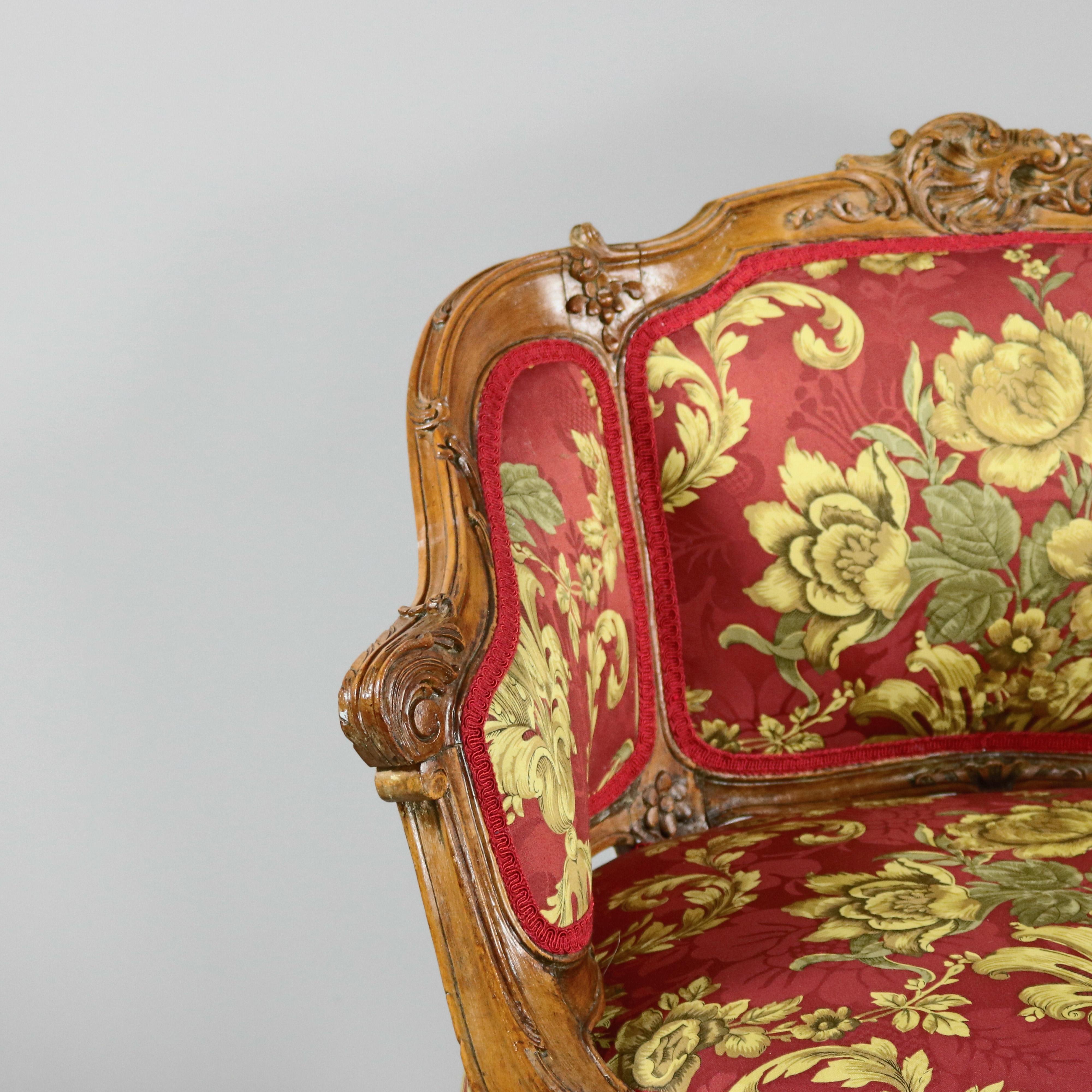 Antique French Louis XV Carved Walnut French Bergère Armchair, 18th Century In Good Condition In Big Flats, NY