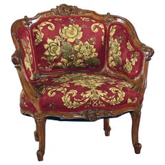 Antique French Louis XV Carved Walnut French Bergère Armchair, 18th Century