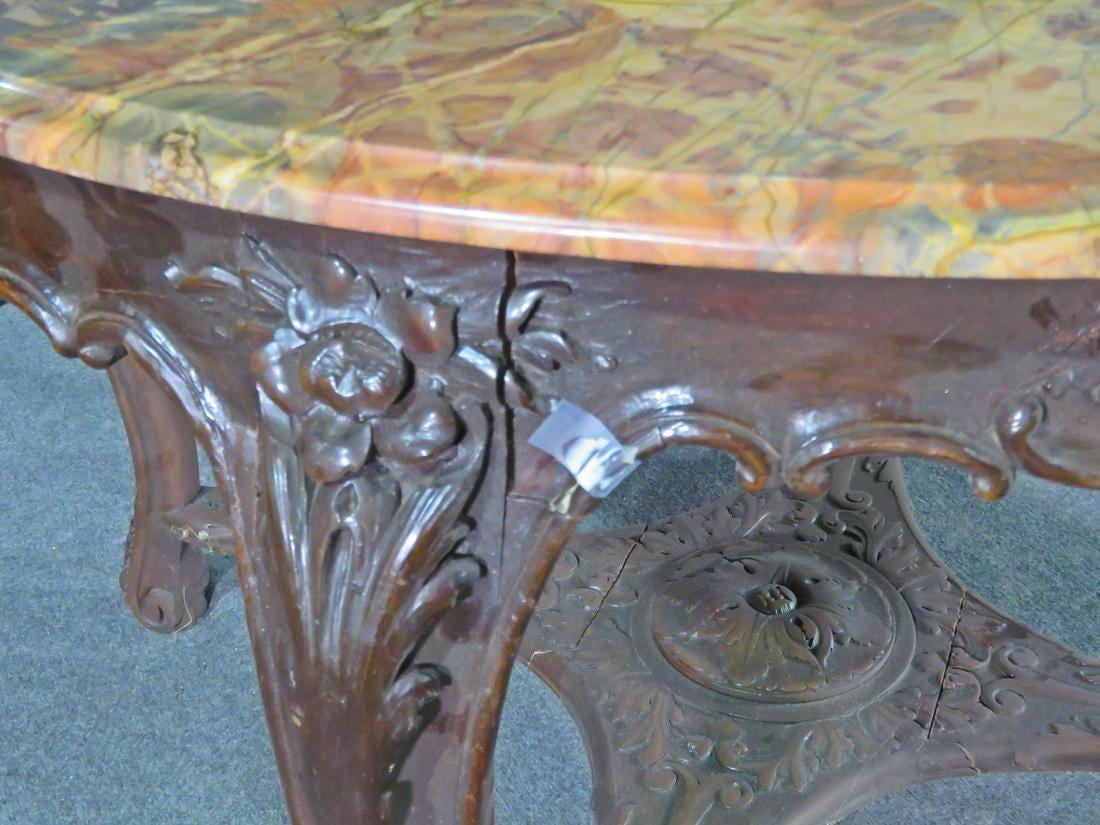 Antique French Louis XV Carved Walnut Marble Top Center Dining Breakfast Table  4