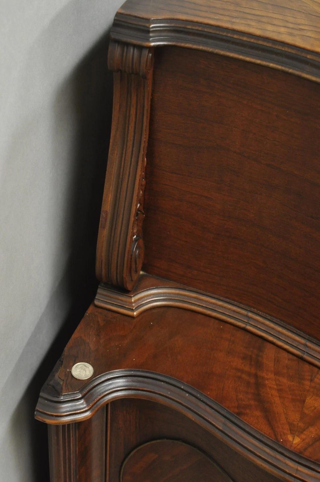 Antique French Louis XV Carved Walnut Satinwood Inlay Highboy Tall Chest Dresser For Sale 5