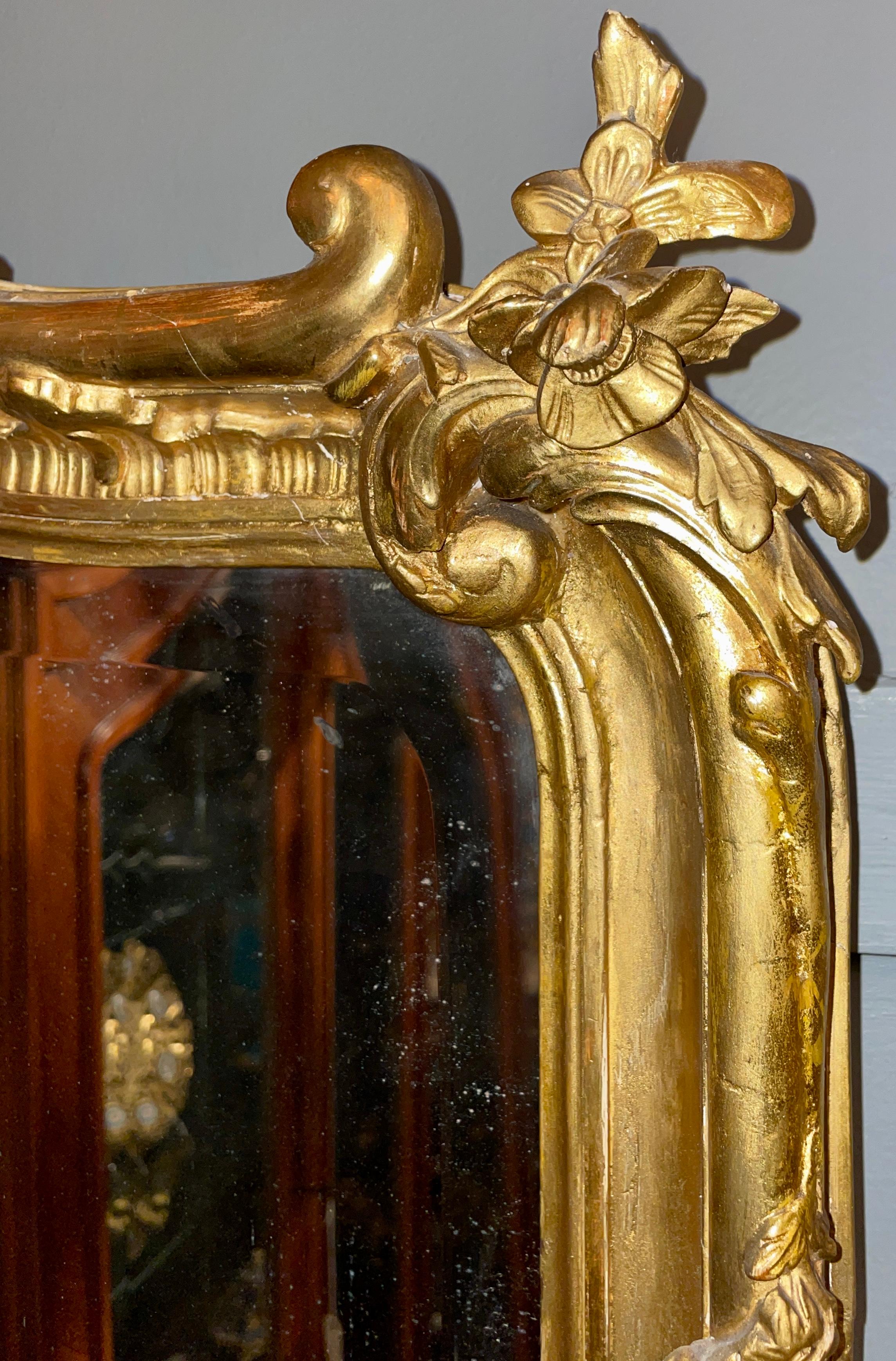 Antique French Louis XV Carved Wood & Gold-Leaf Beveled Mirror, Circa 1880 In Good Condition In New Orleans, LA