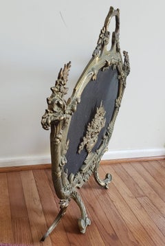 Antique French Louis XV Cast Brass Fire Screen, Circa 1880