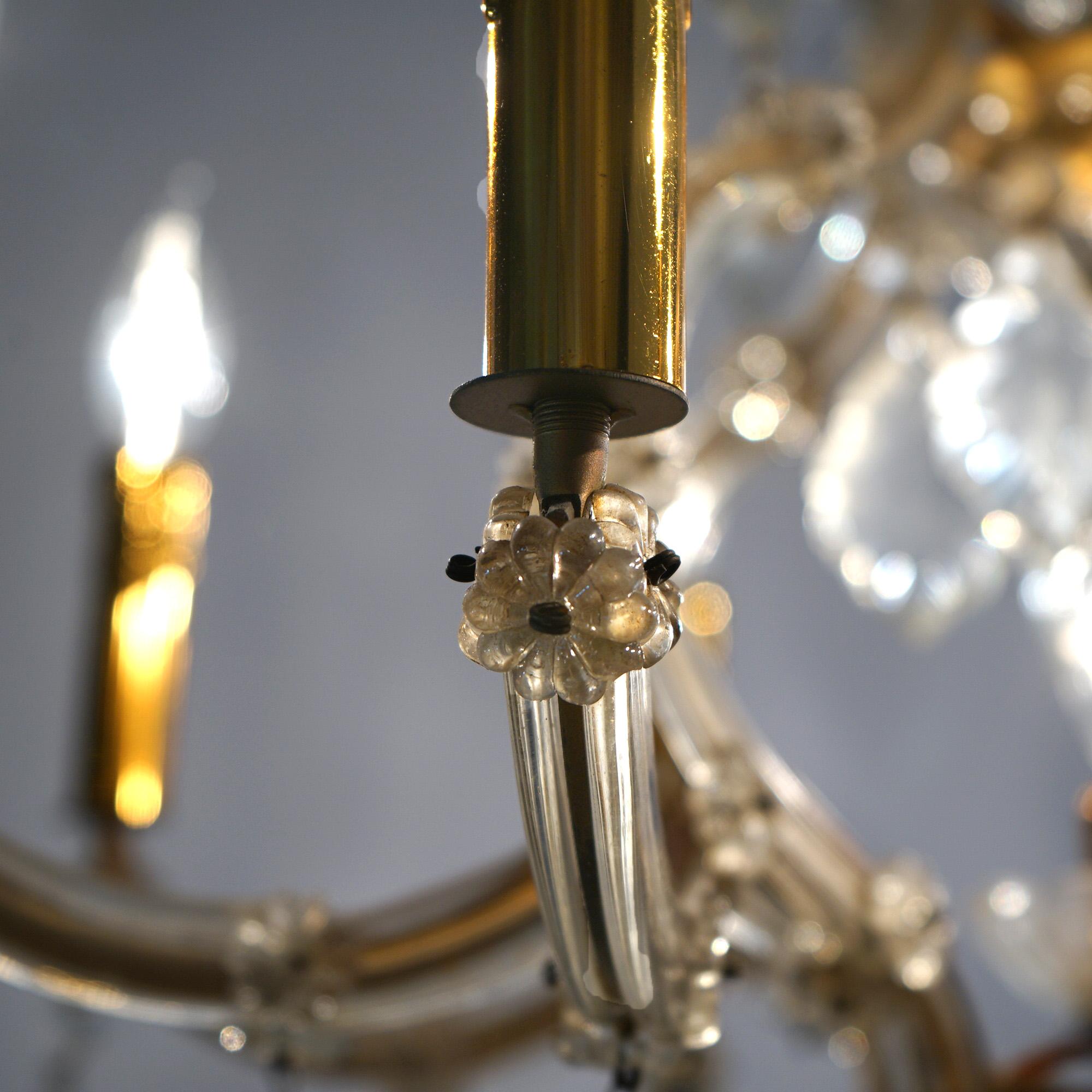 Lustre français ancien à huit lumières en cristal taillé Louis XV C1920 en vente 7