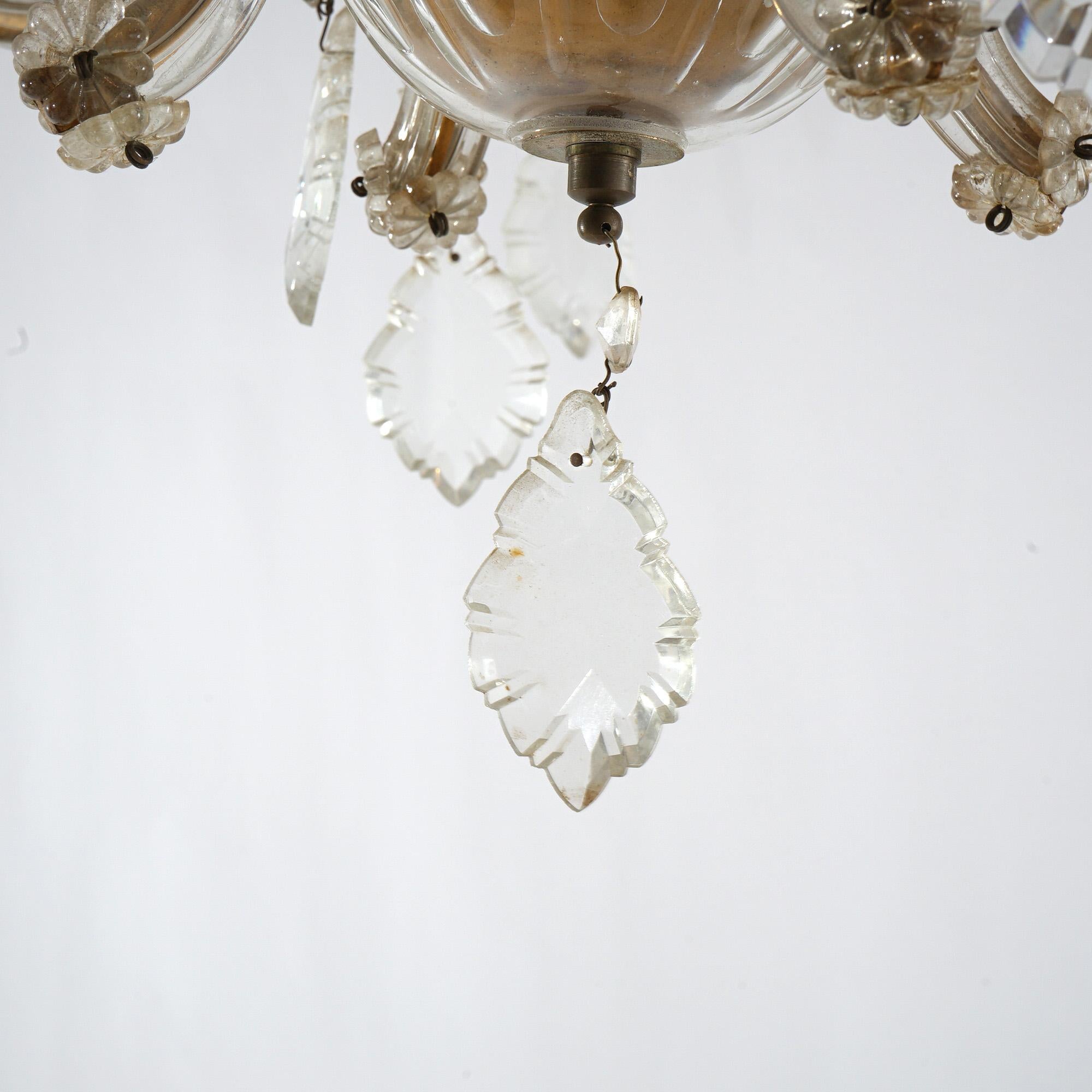 Lustre français ancien à huit lumières en cristal taillé Louis XV C1920 en vente 8