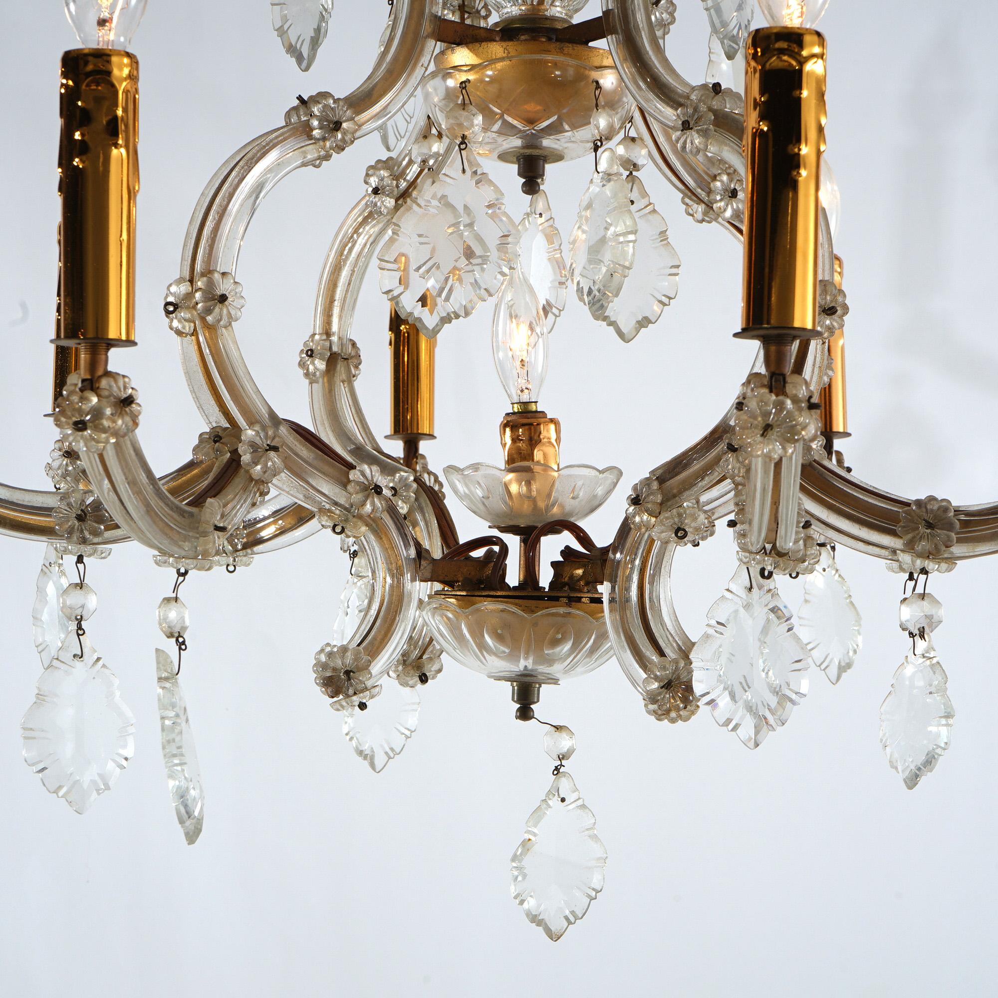Américain Lustre français ancien à huit lumières en cristal taillé Louis XV C1920 en vente