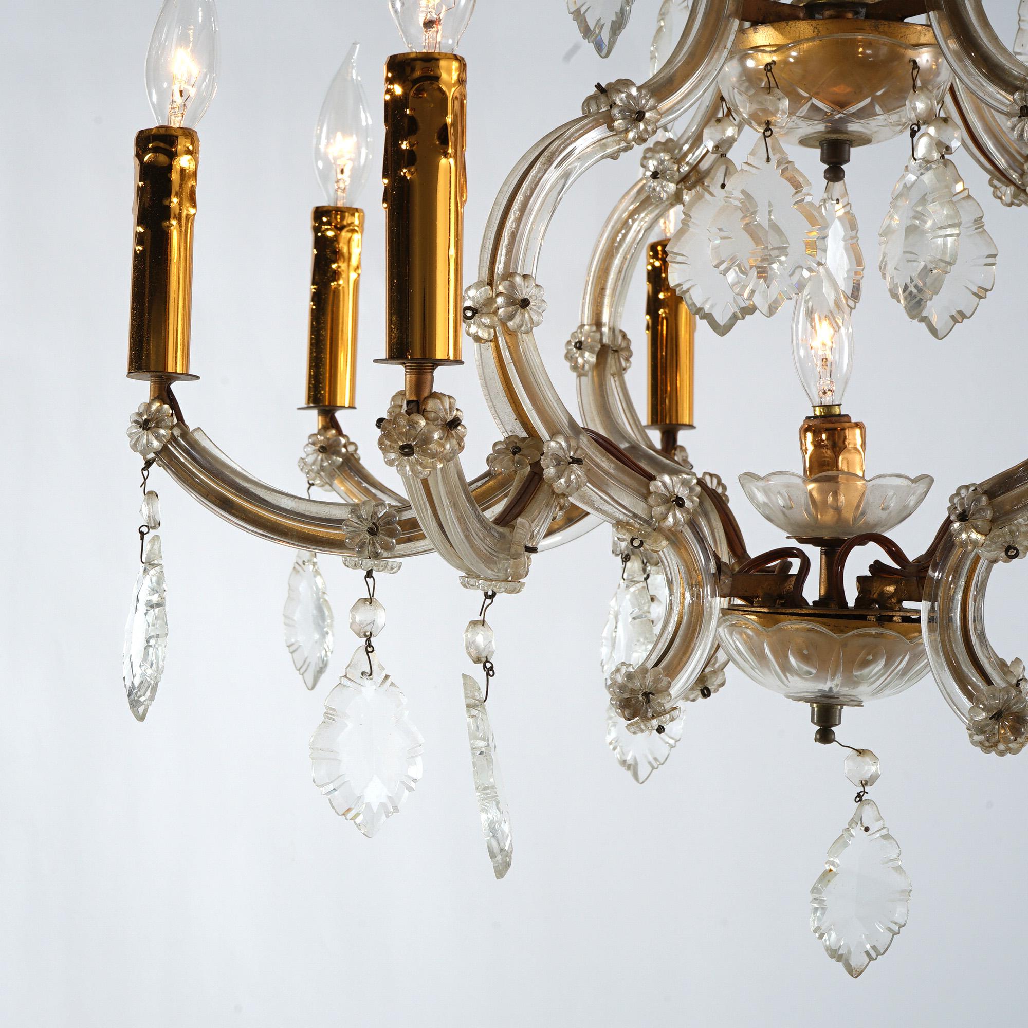 Antique French Louis XV Cut Crystal Eight-Light Chandelier C1920 In Good Condition For Sale In Big Flats, NY