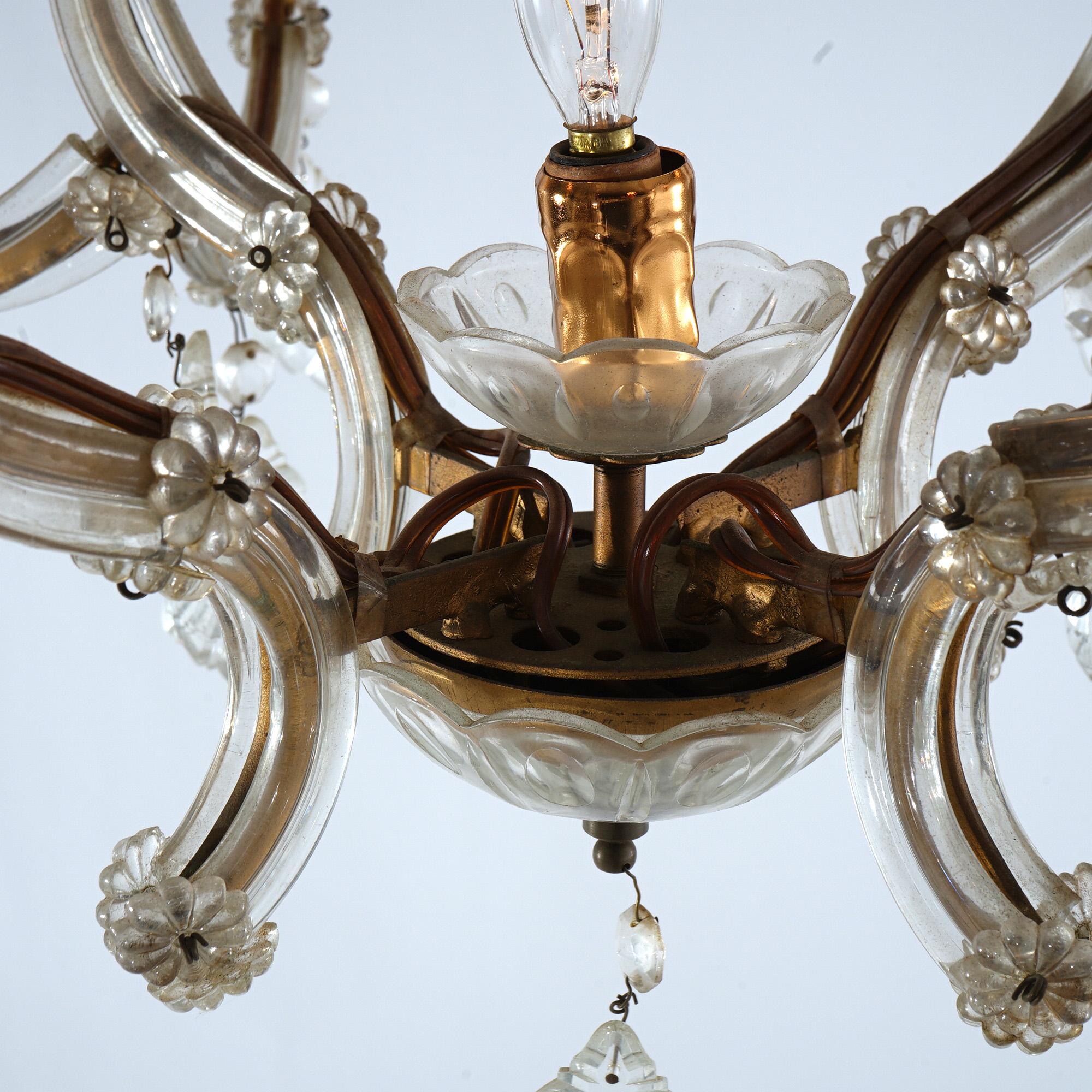 Lustre français ancien à huit lumières en cristal taillé Louis XV C1920 en vente 1