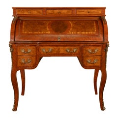 Antique French Louis XV Cylinder Marquetry & Ormolu Bureau Writing Desk 1880