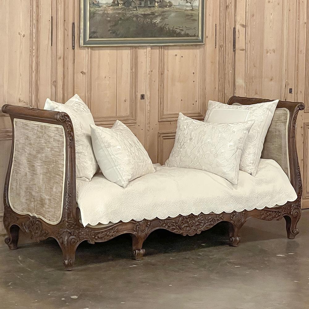 Antique French Louis XV Day Bed ~ Sofa is a truly unusual find!  Designed on a larger scale than is typical, it will make the perfect addition to any room, and is ready to customize to your particular tastes!  Sculpted from solid old-growth oak