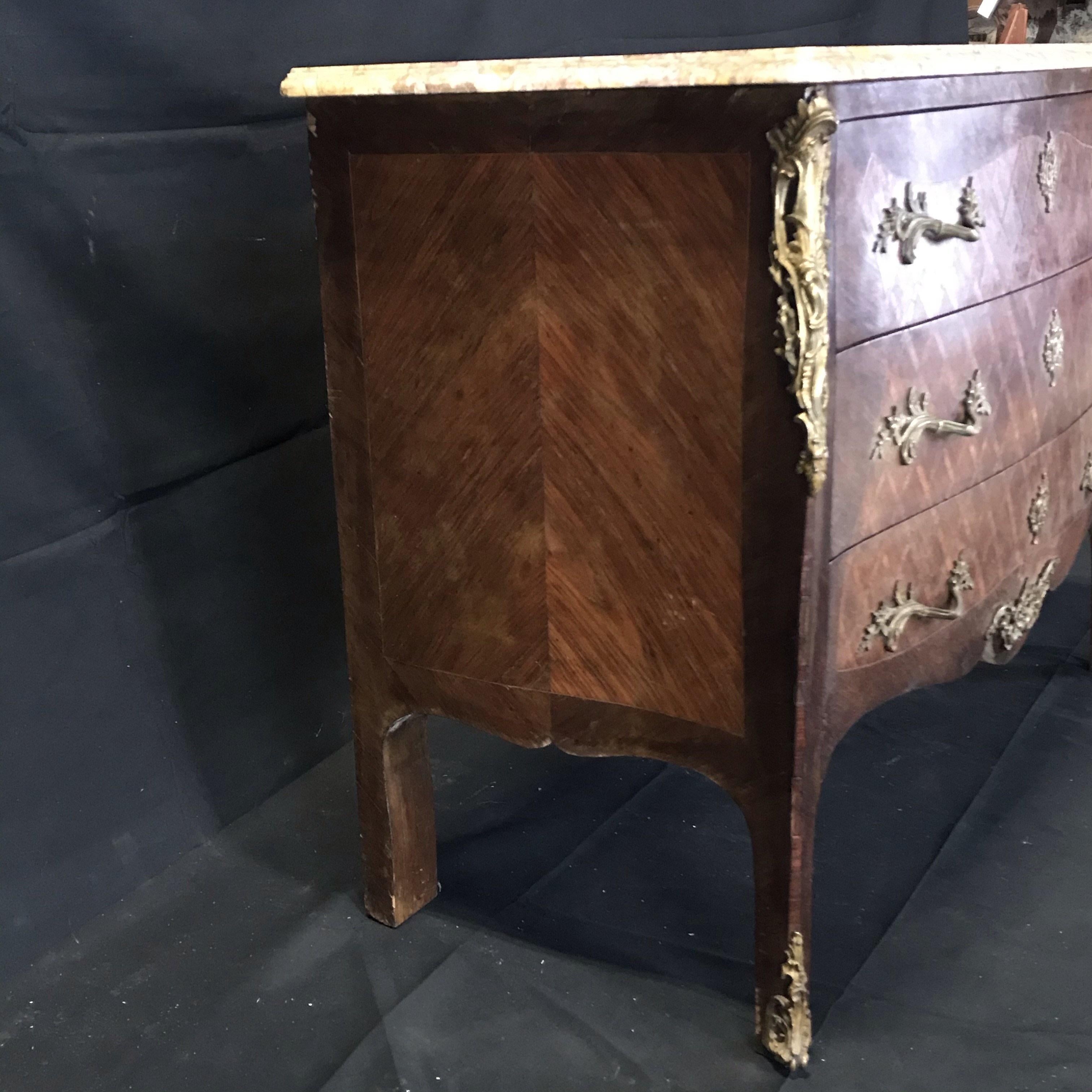 19th Century Antique French Louis XV Diamond Marquetry Commode Chest of Drawers For Sale