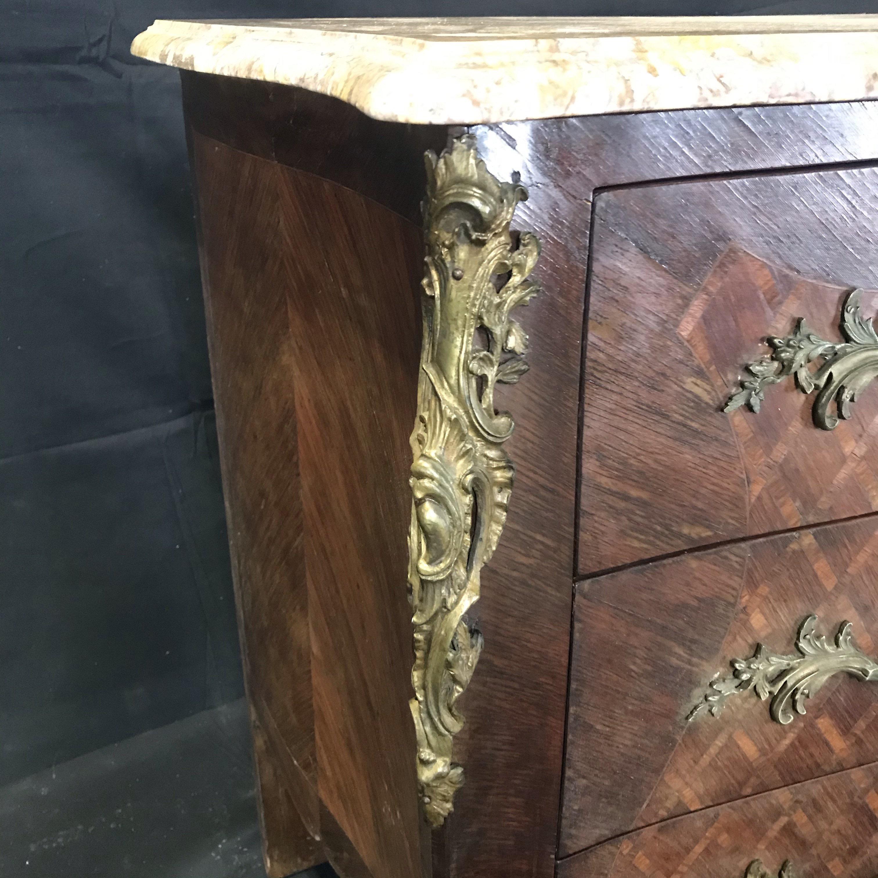 Antique French Louis XV Diamond Marquetry Commode Chest of Drawers For Sale 1