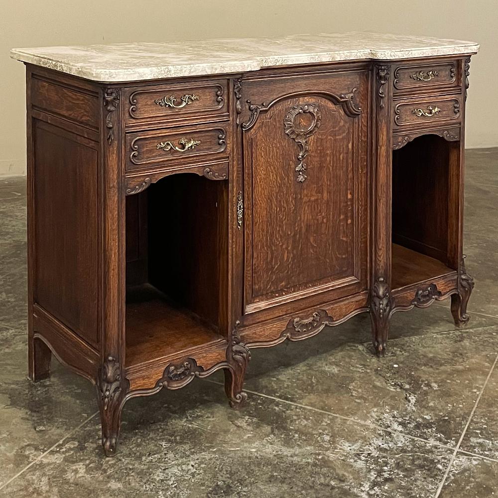 Antique French Louis XV Display Buffet with Travertine In Good Condition For Sale In Dallas, TX