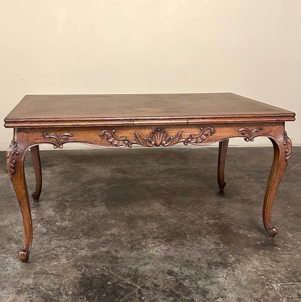 Hand-Carved Antique French Louis XV Draw Leaf Dining Table For Sale