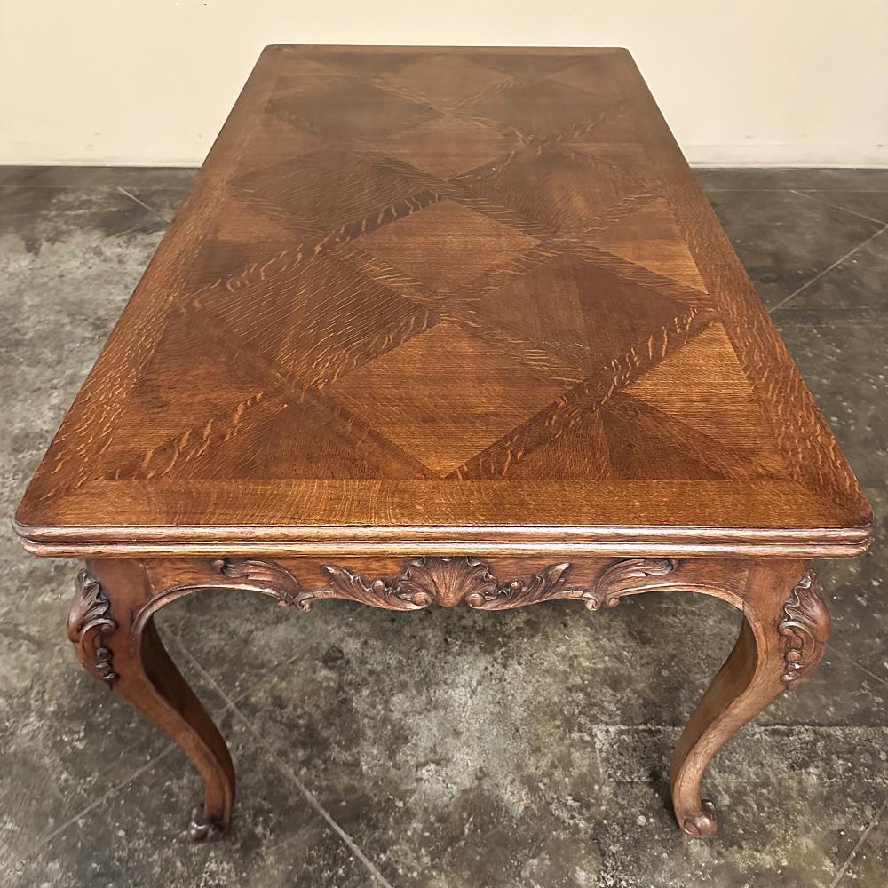Oak Antique French Louis XV Draw Leaf Dining Table For Sale