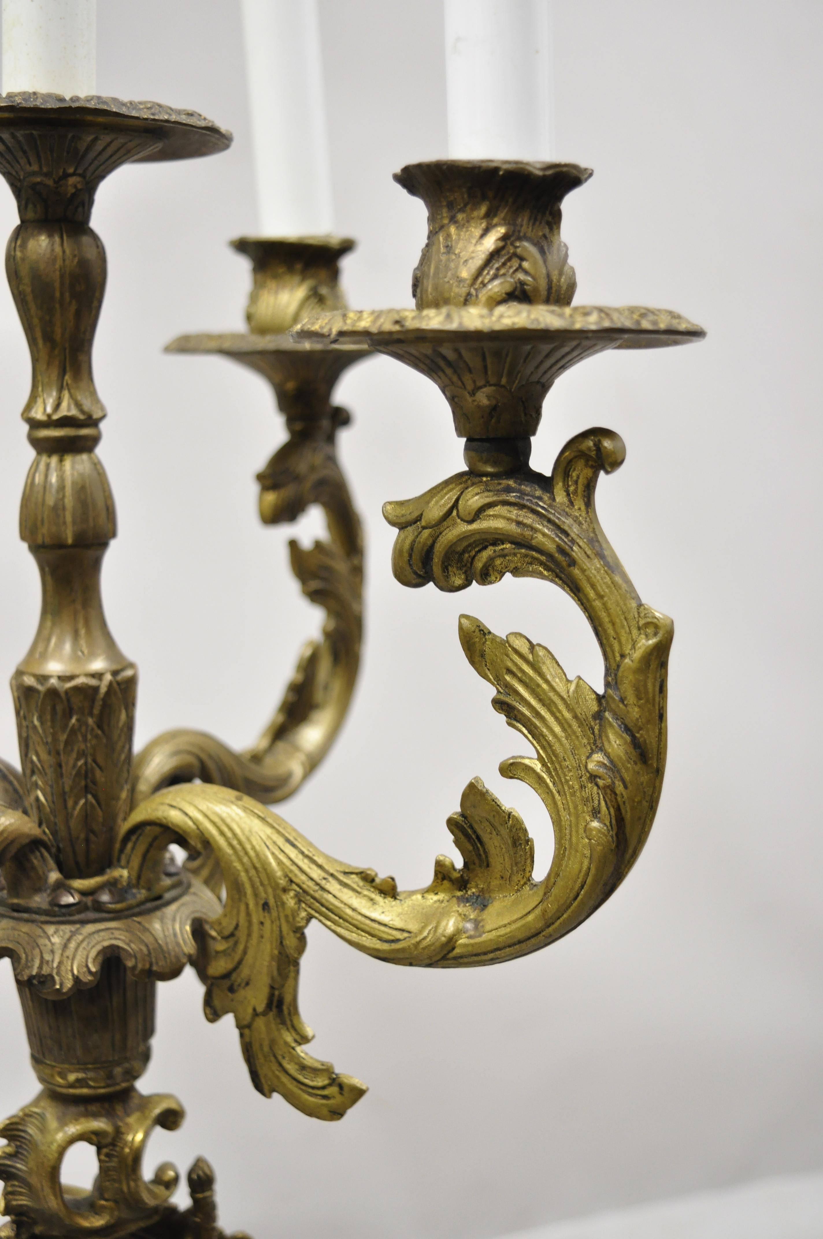 Antique French Louis XV Figural Cherub Brass and Marble Candelabrum Table Lamp For Sale 5
