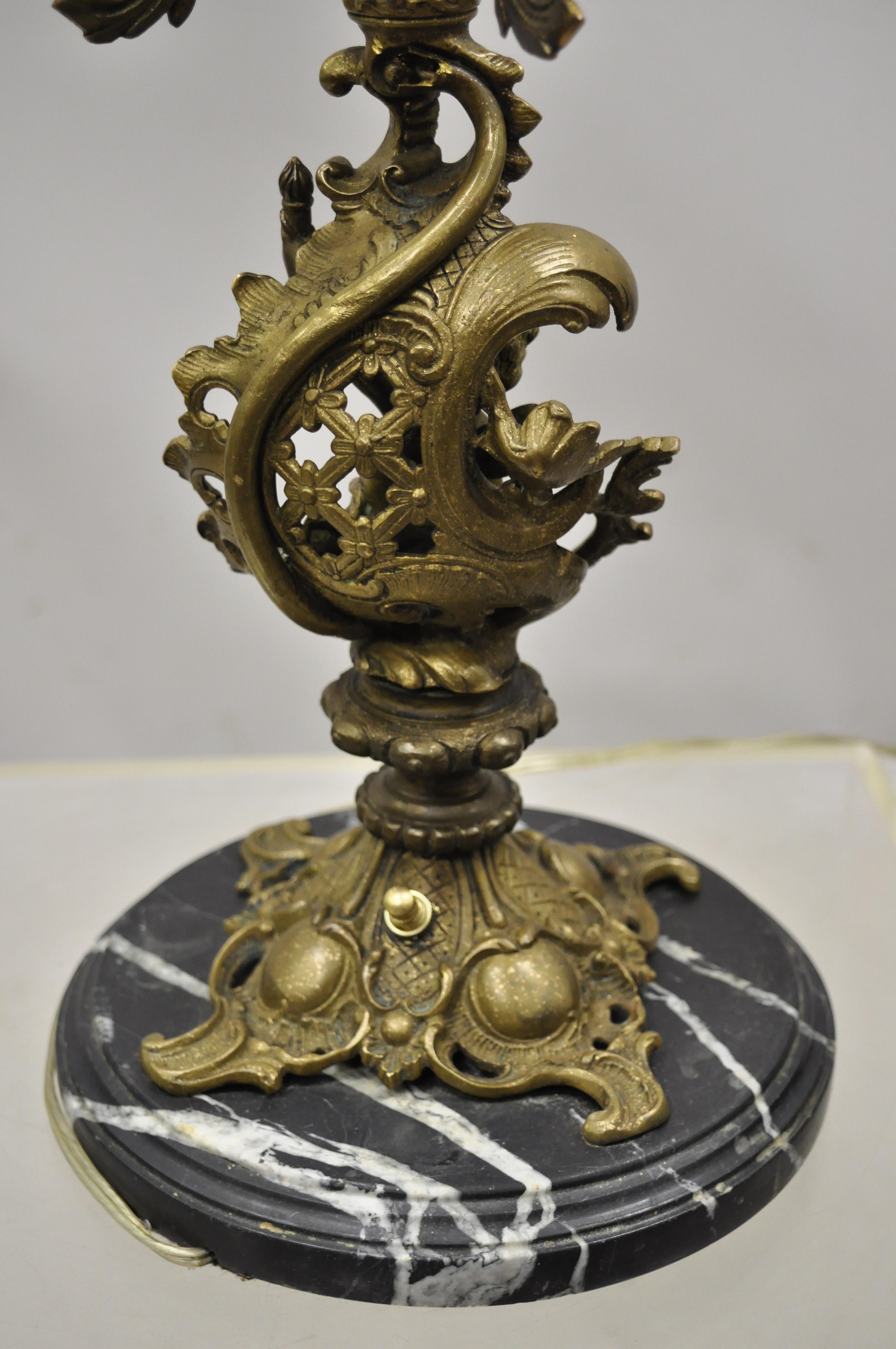 Antique French Louis XV Figural Cherub Brass and Marble Candelabrum Table Lamp For Sale 6