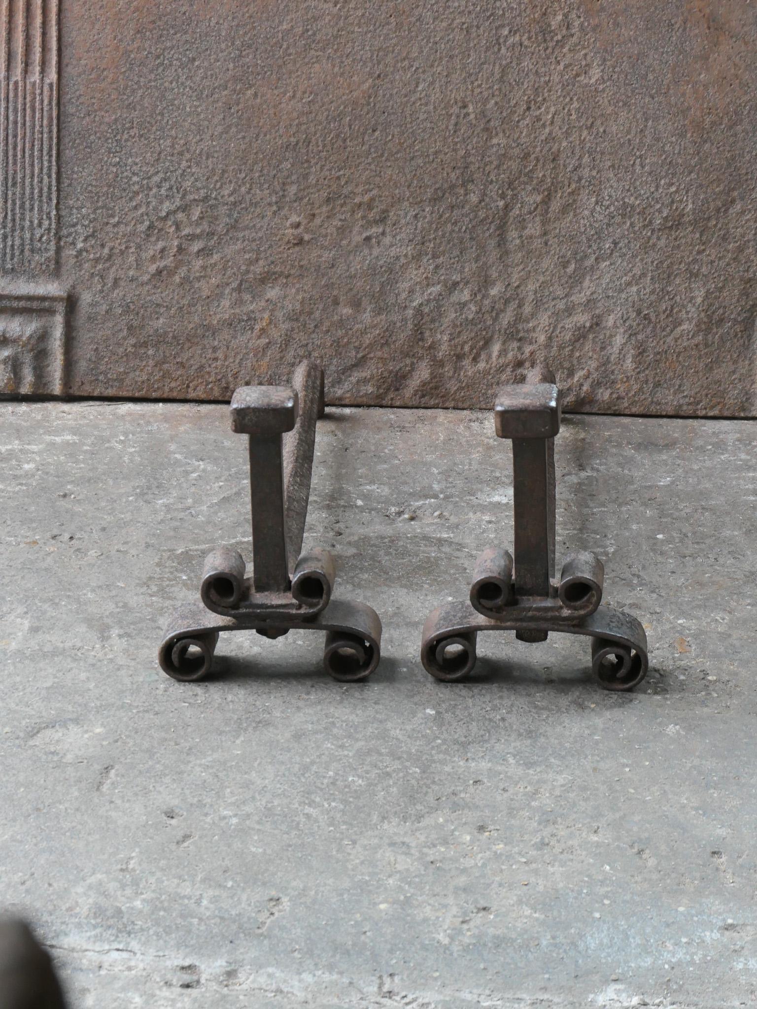 Forged Antique French Louis XV Fire Andirons, 18th Century  For Sale