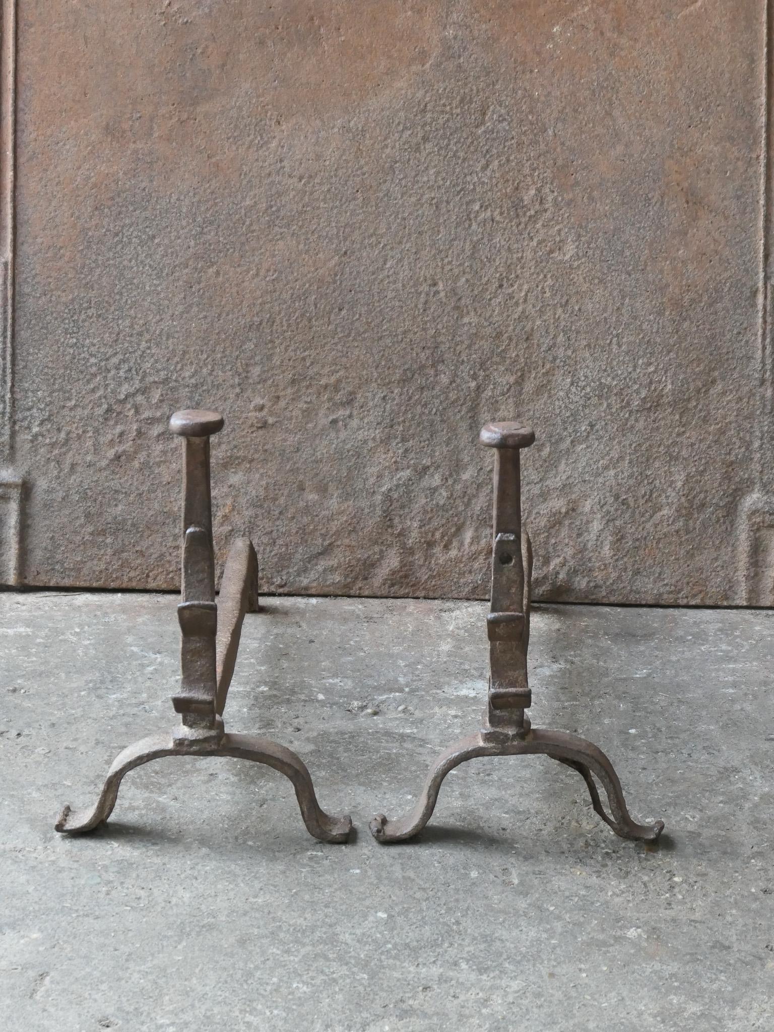 Forged Antique French Louis XV Fire Andirons, 18th Century  For Sale