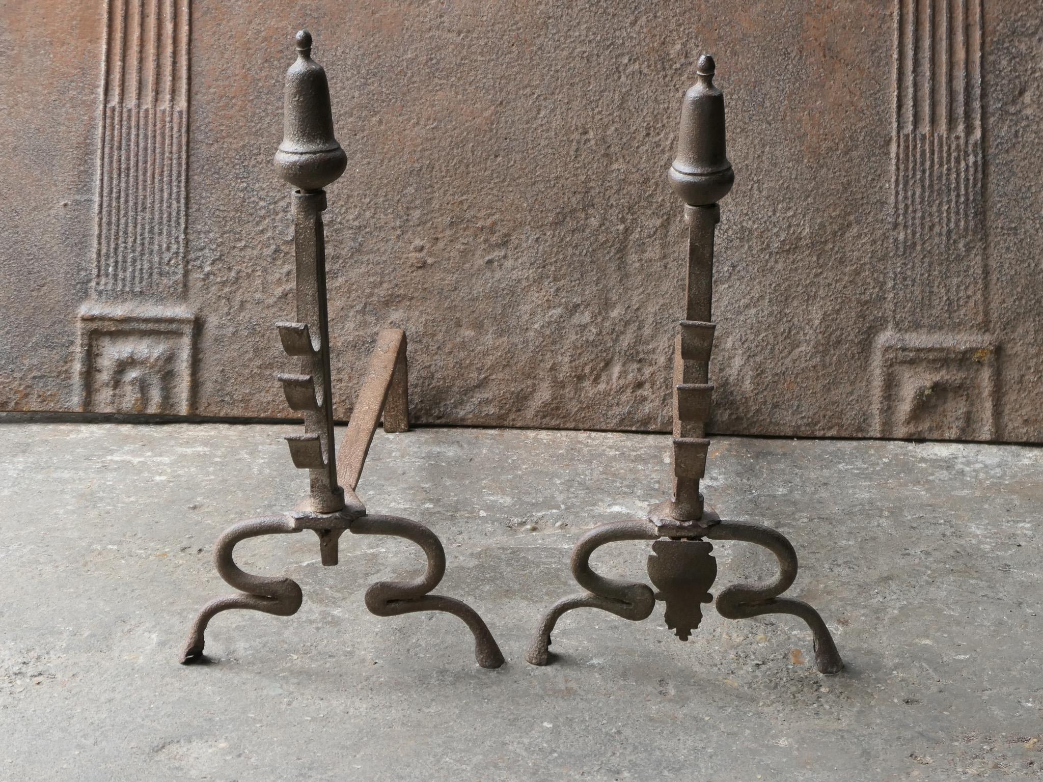 Antique French Louis XV Fire Andirons, 18th Century  In Good Condition For Sale In Amerongen, NL
