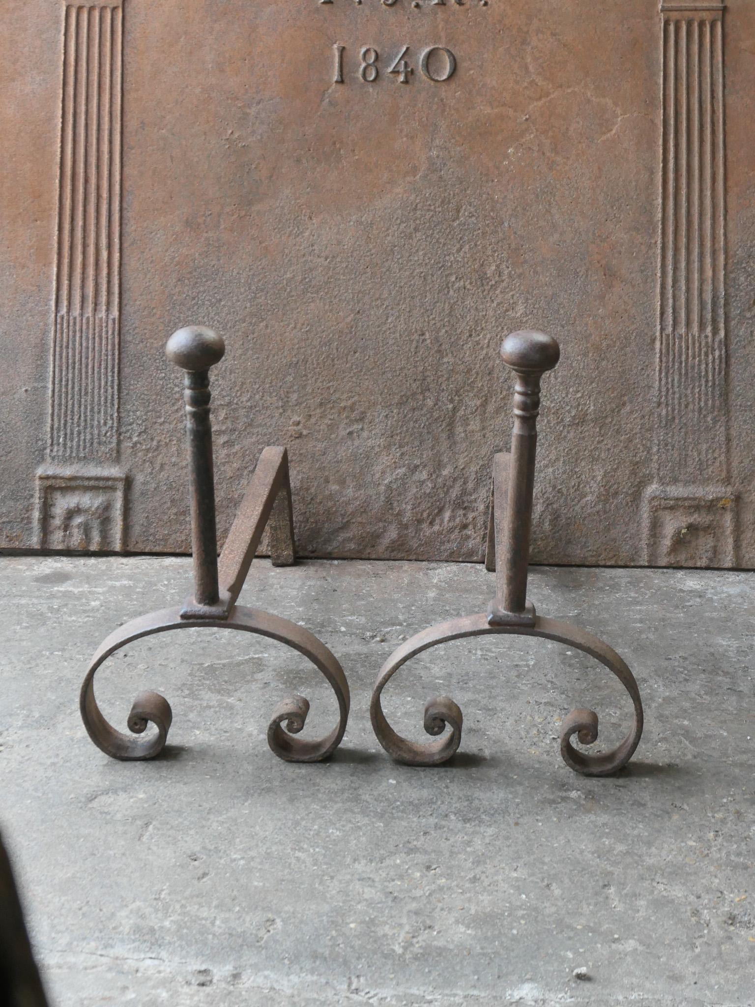 Antique French Louis XV Fire Andirons, 18th Century In Good Condition For Sale In Soest, NL