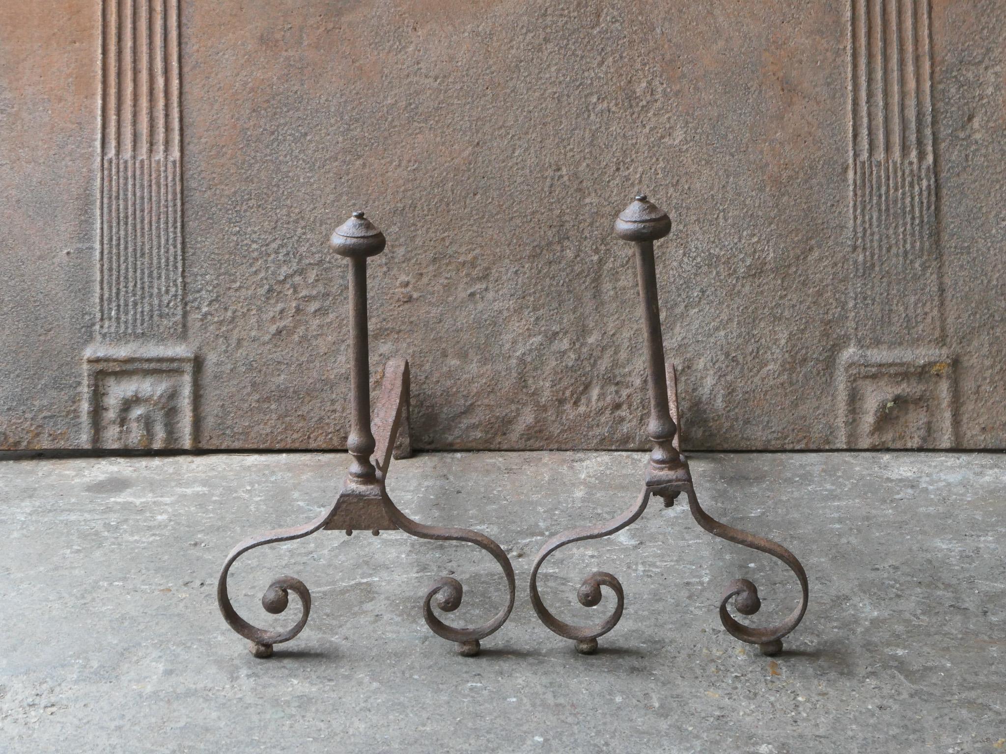 18th Century and Earlier Antique French Louis XV Fire Andirons, 18th Century  For Sale