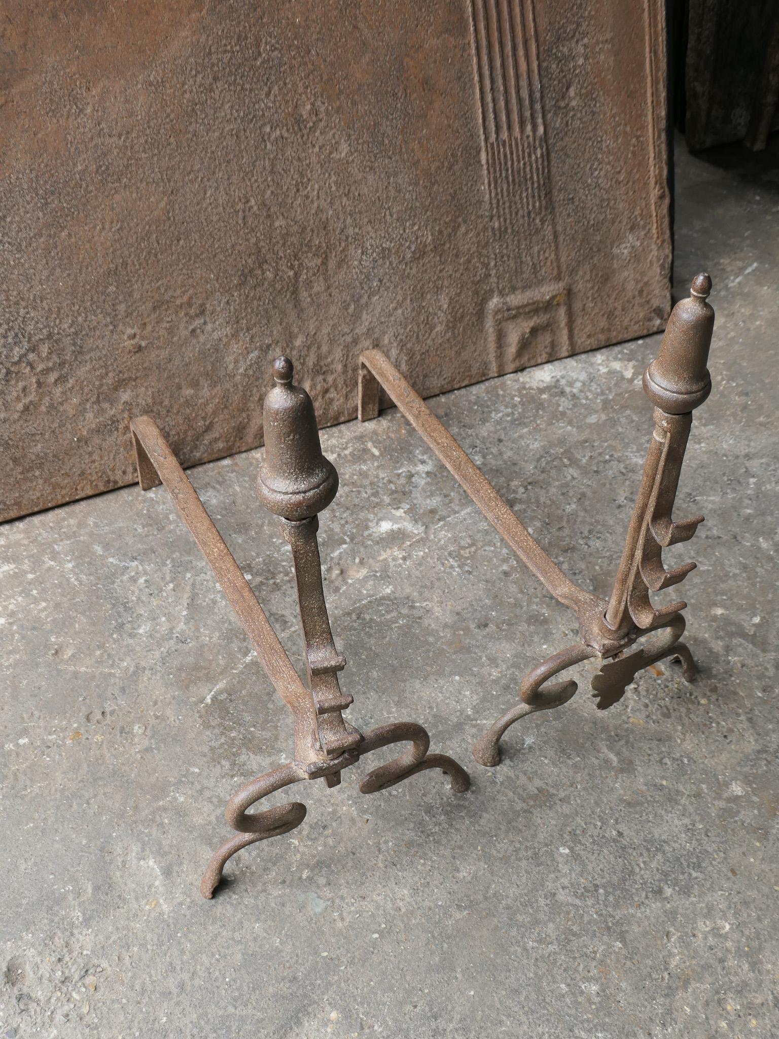 Antique French Louis XV Fire Andirons, 18th Century For Sale 1