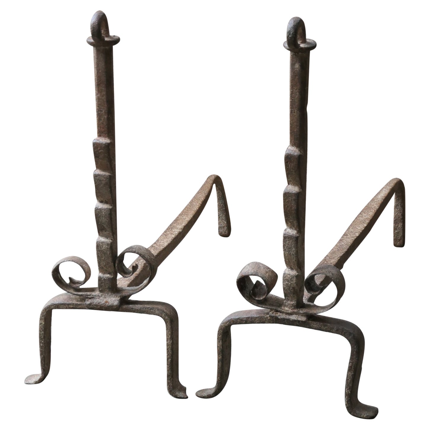 Antique French Louis XV Fire Andirons, XVIII secolo