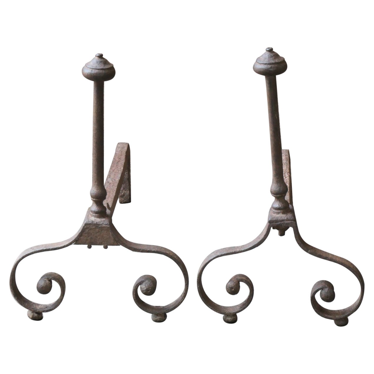 Antique French Louis XV Fire Andirons, Siglo XVIII