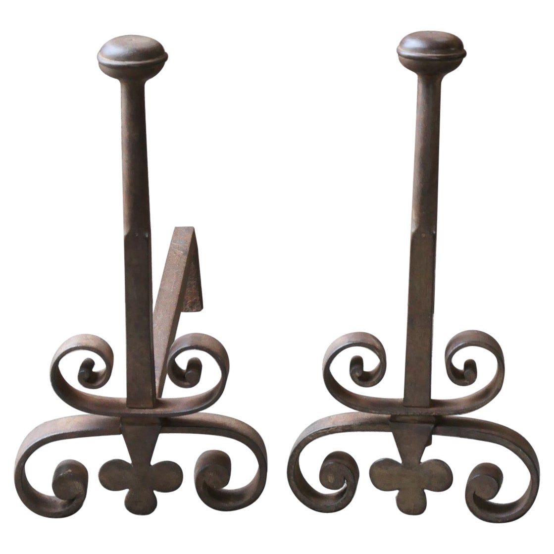 Antique French Louis XV Fire Andirons, Siglo XVIII