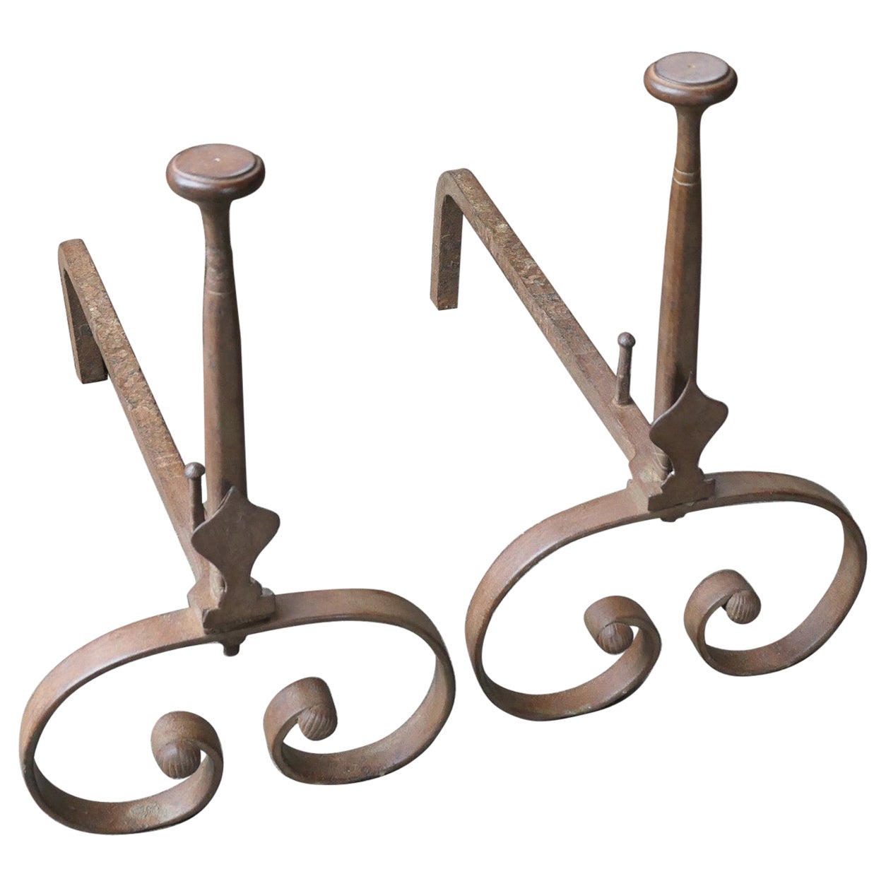 Antique French Louis XV Fire Andirons, Siglo XVIII