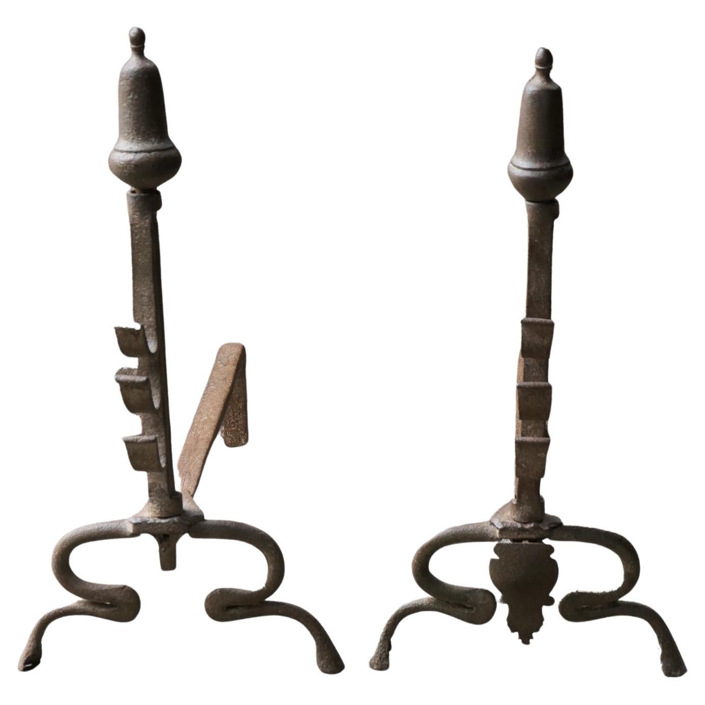 Antique French Louis XV Fire Andirons, 18th Century