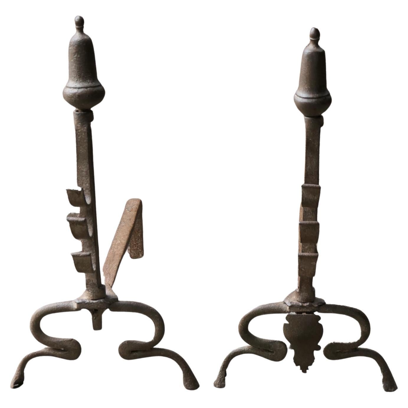 Antique French Louis XV Fire Andirons, 18th Century  For Sale