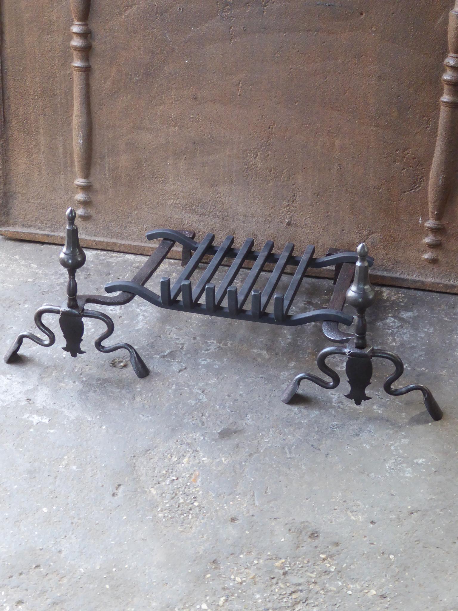 Wrought Iron Antique French Louis XV Fire Grate, Fireplace Grate, 18th Century For Sale