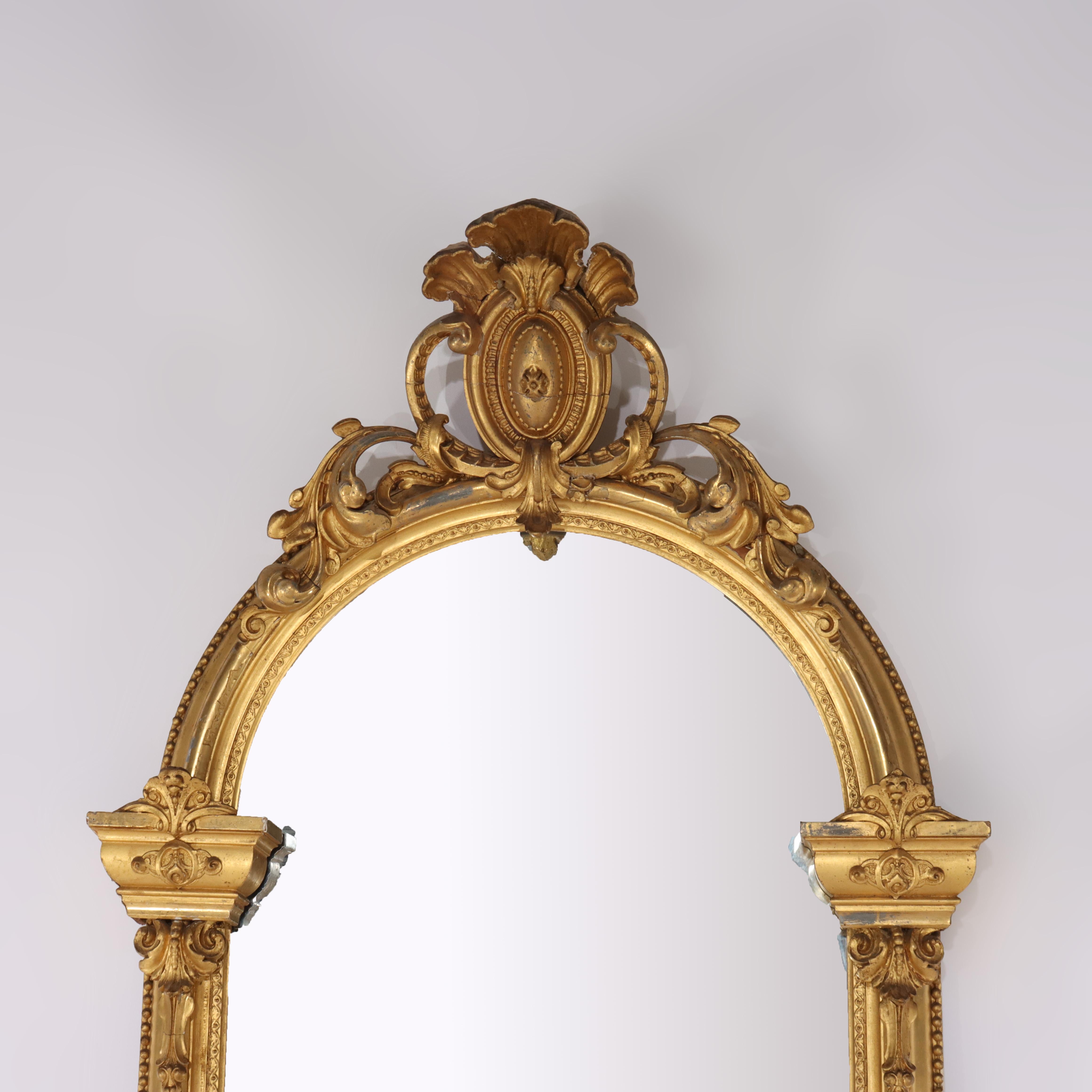 ***Reduced In-House Delivery Rates - Click on “Ask Seller” to Request a Quote***
Antique French Louis XV First Finish Gilt Wood Pier Mirror C1890.     
Measures - 95 1/2