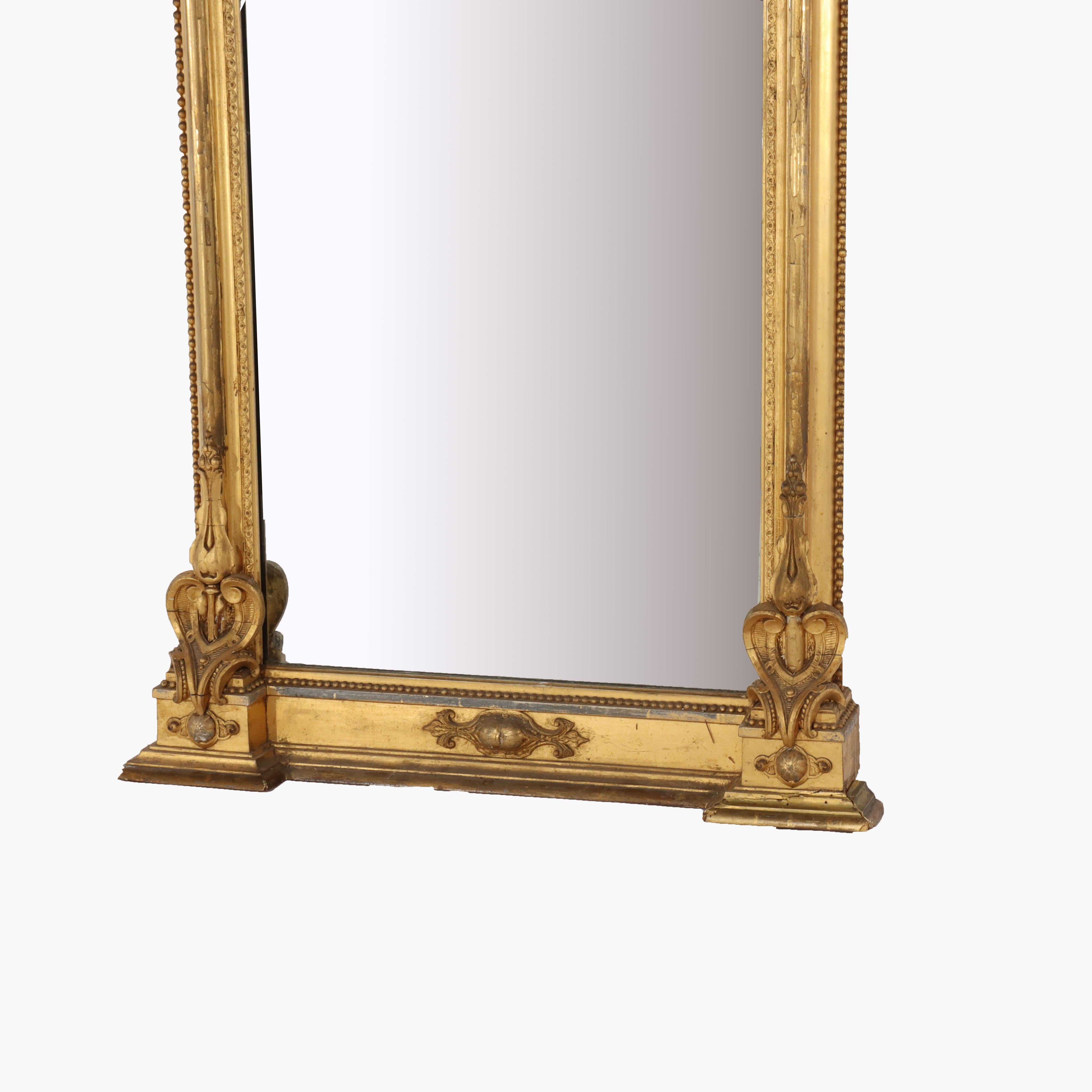 19th Century Antique French Louis XV First Finish Gilt Wood Pier Mirror C1890 For Sale