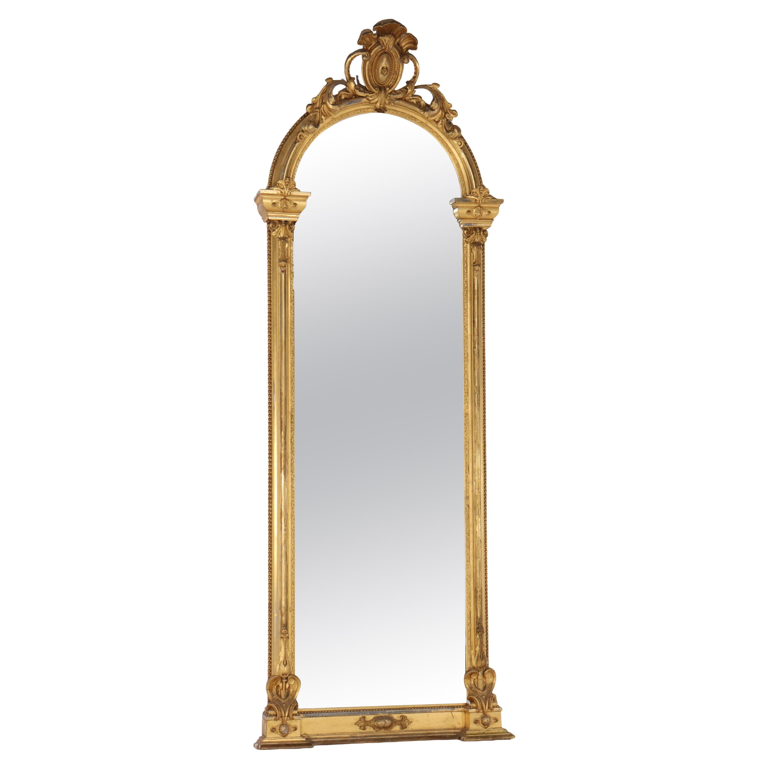 Antique French Louis XV First Finish Gilt Wood Pier Mirror C1890 For Sale