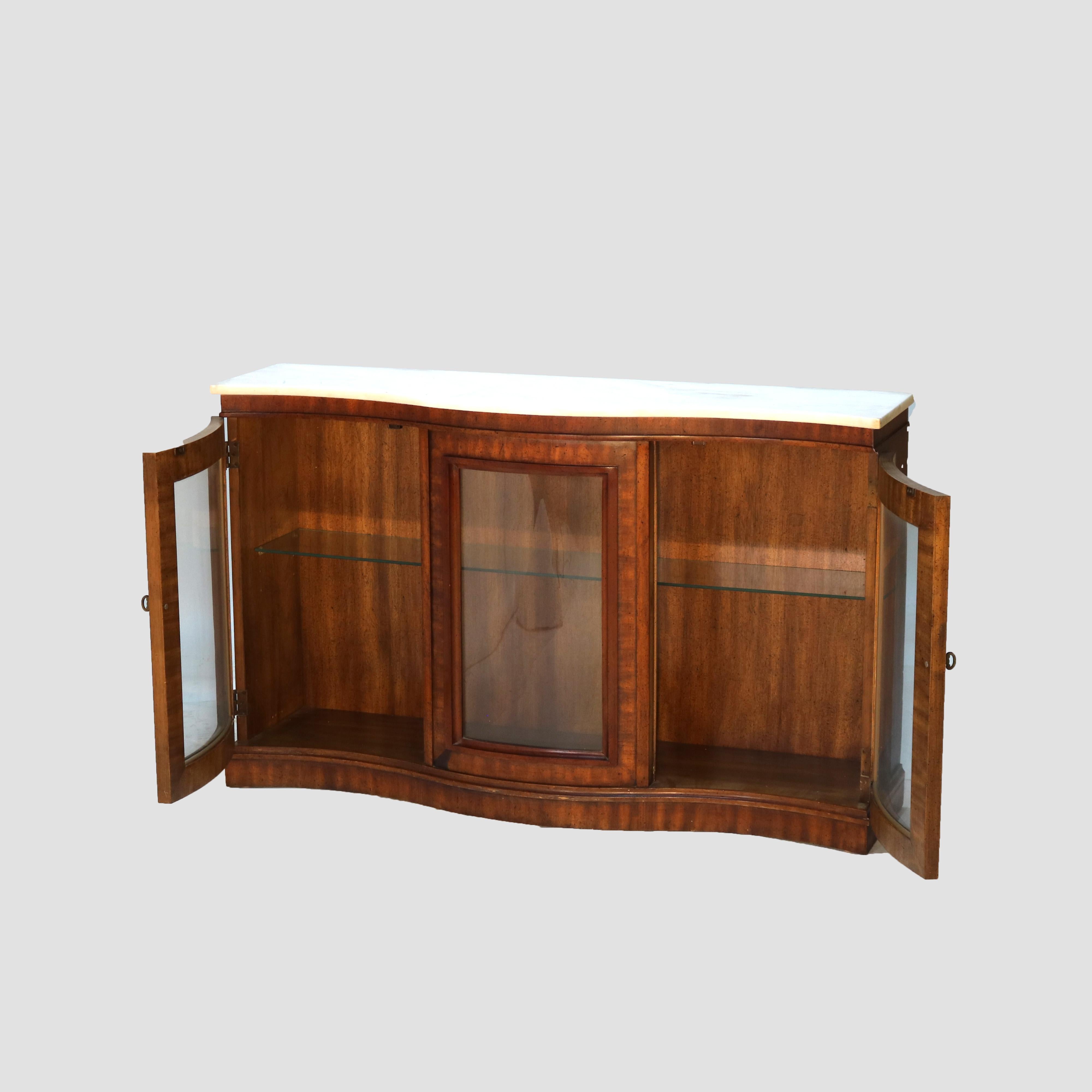 ***Reduced In-House Delivery Rates - Click on “Ask Seller” to Request a Quote***

Antique French Louis XV Flame Mahogany Swell Front Marble Top Server C1830

Measures- 31.25