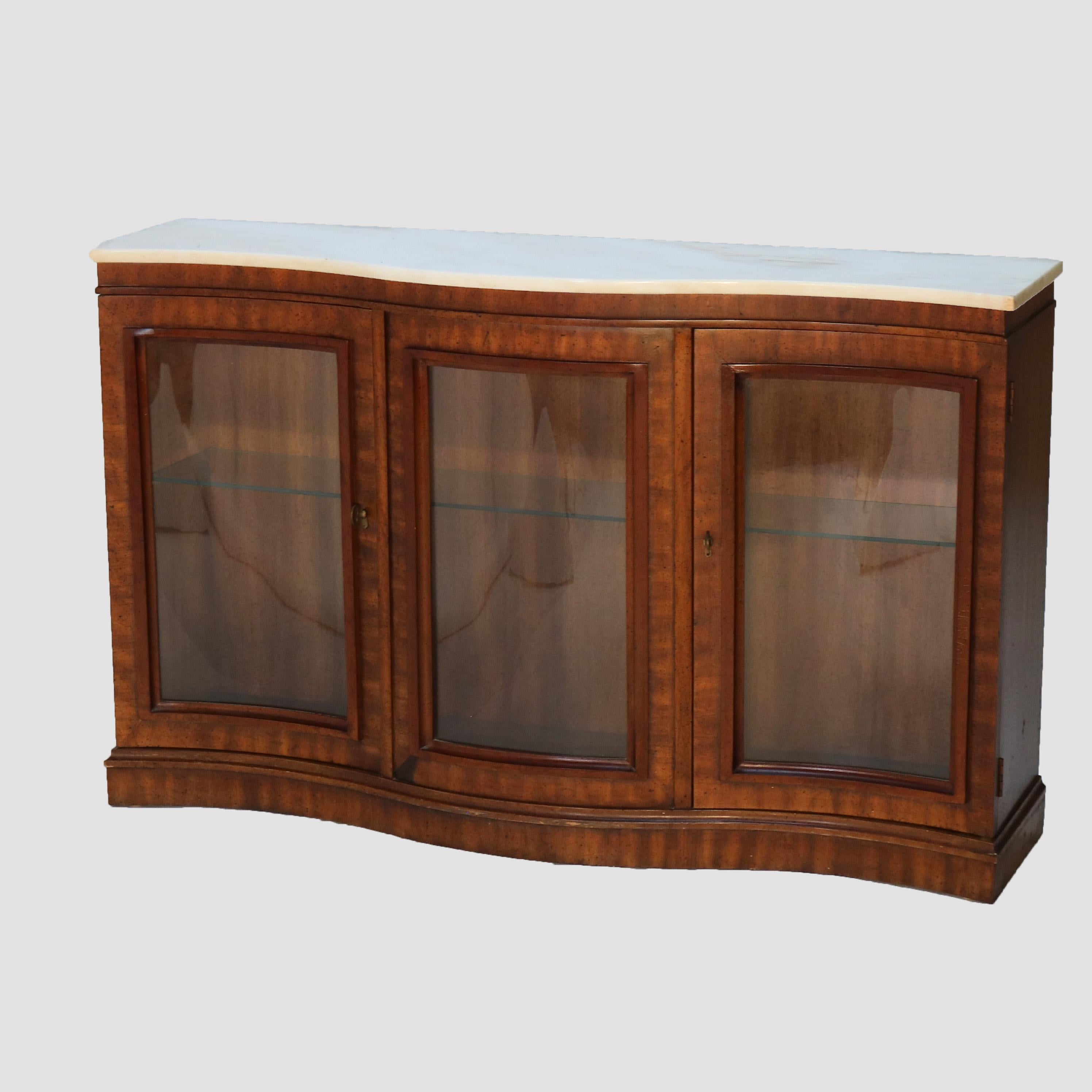 Antique French Louis XV Flame Mahogany Swell Front Marble Top Server C1830 In Good Condition In Big Flats, NY