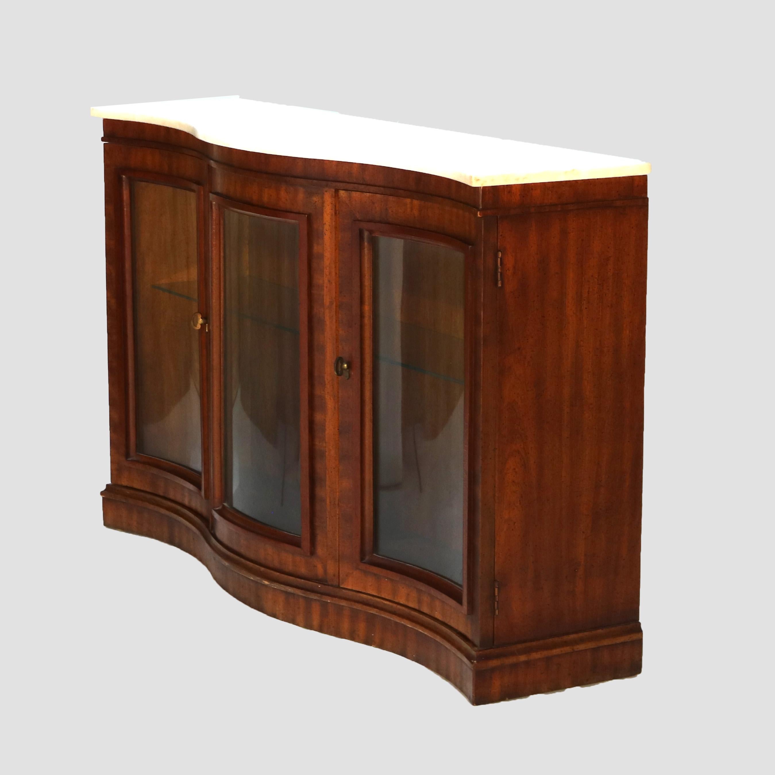 19th Century Antique French Louis XV Flame Mahogany Swell Front Marble Top Server C1830