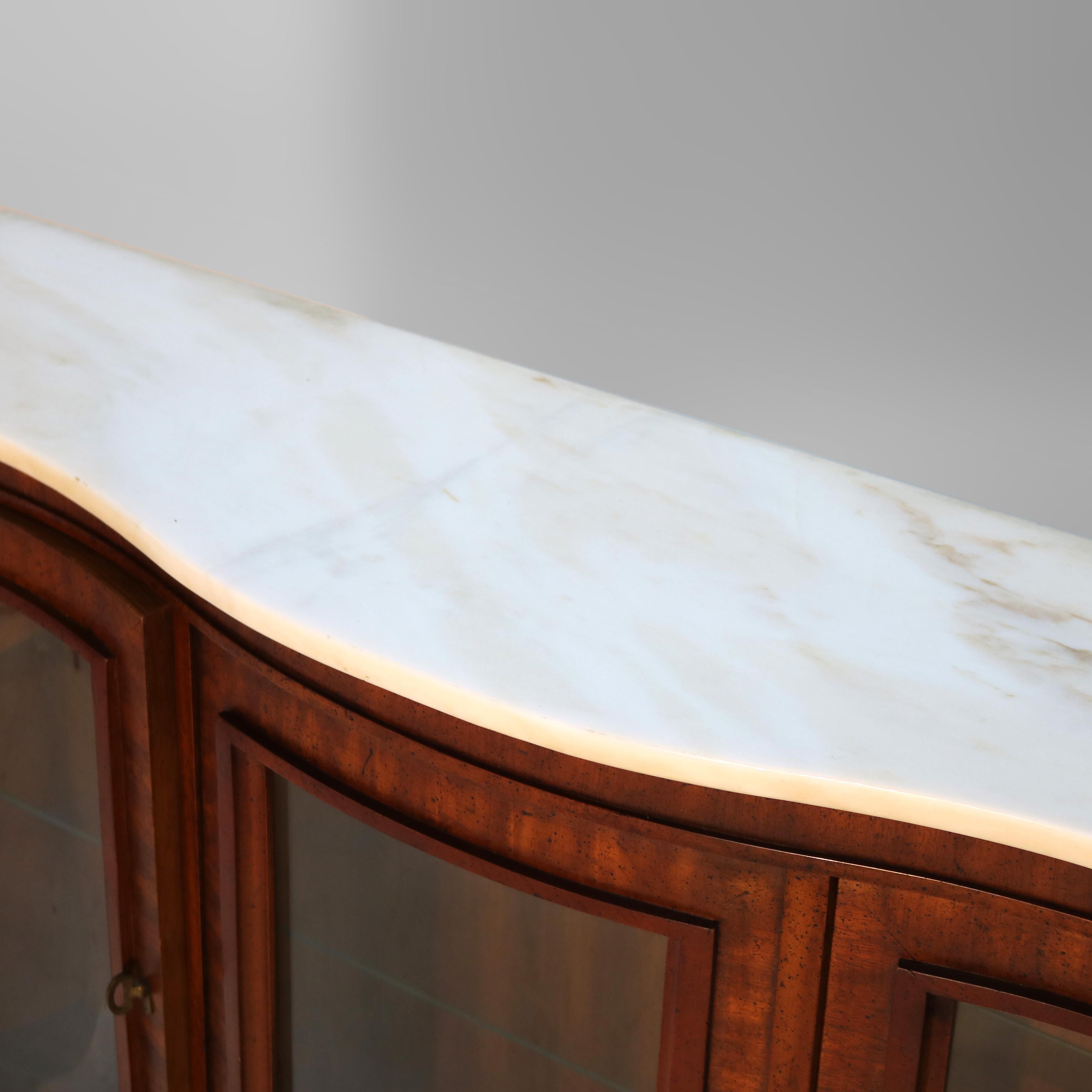 Antique French Louis XV Flame Mahogany Swell Front Marble Top Server C1830 1