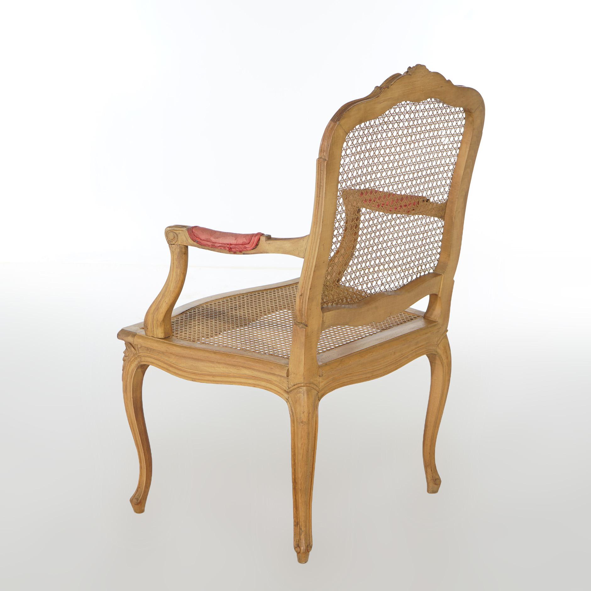 Antique French Louis XV Fruitwood & Cane Arm Chair Circa 1900 For Sale 5