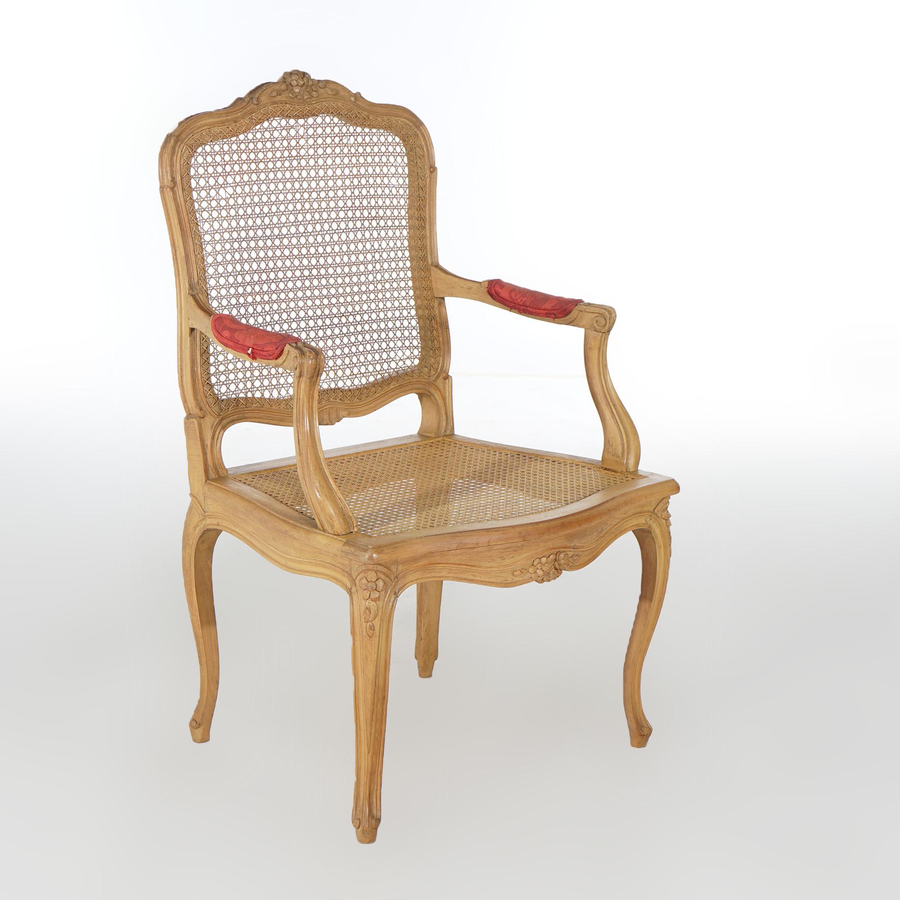 Antique French Louis XV Fruitwood & Cane Arm Chair Circa 1900 For Sale 7