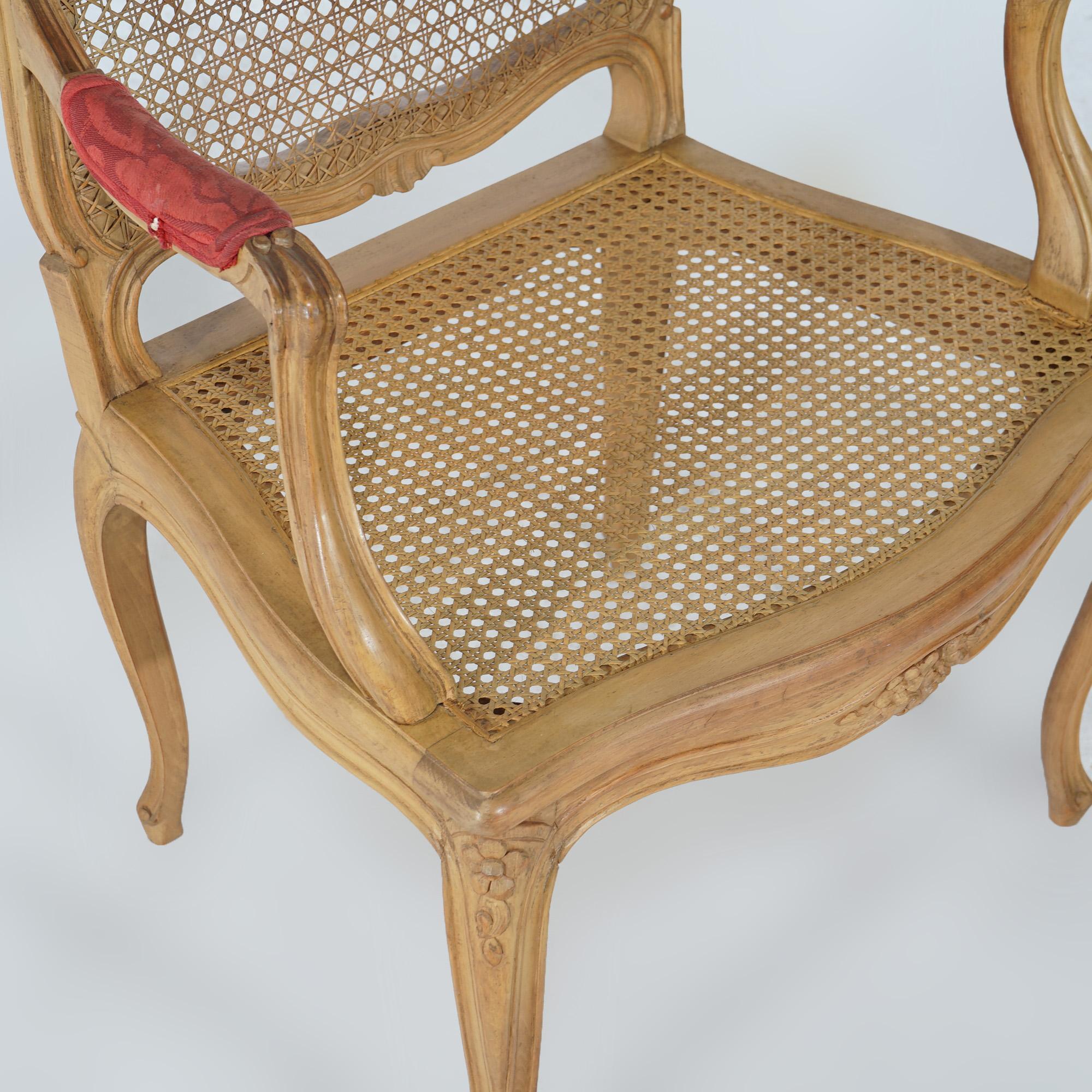 Antique French Louis Cane Fruitwood & Cane Arm Chair Circa 1900 in vendita 6