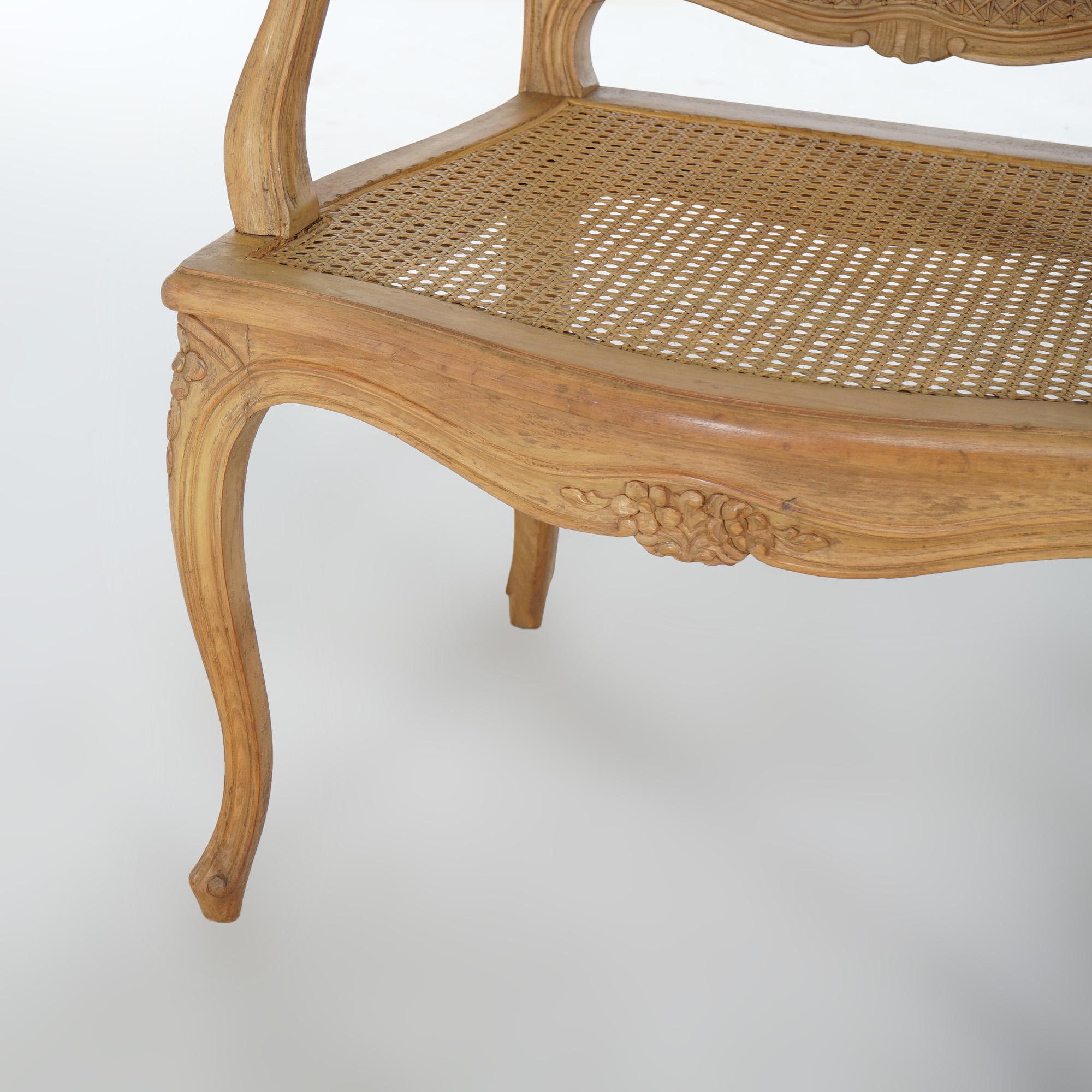 Antique French Louis XV Fruitwood & Cane Arm Chair Circa 1900 In Good Condition For Sale In Big Flats, NY